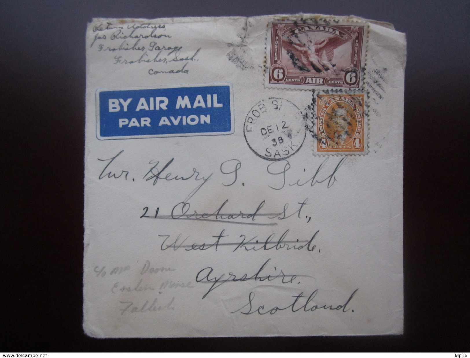 1938 CANADA AIRMAIL COVER To SCOTLAND - Covers & Documents