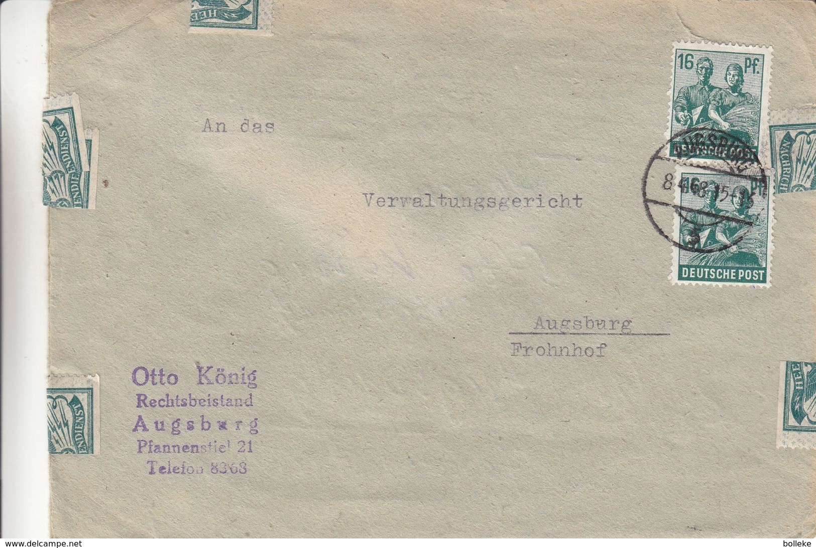 Allemagne - Occ Alliés - Lettre De 1948 - Oblitération Augsburg - Ortsbrief - Altri & Non Classificati