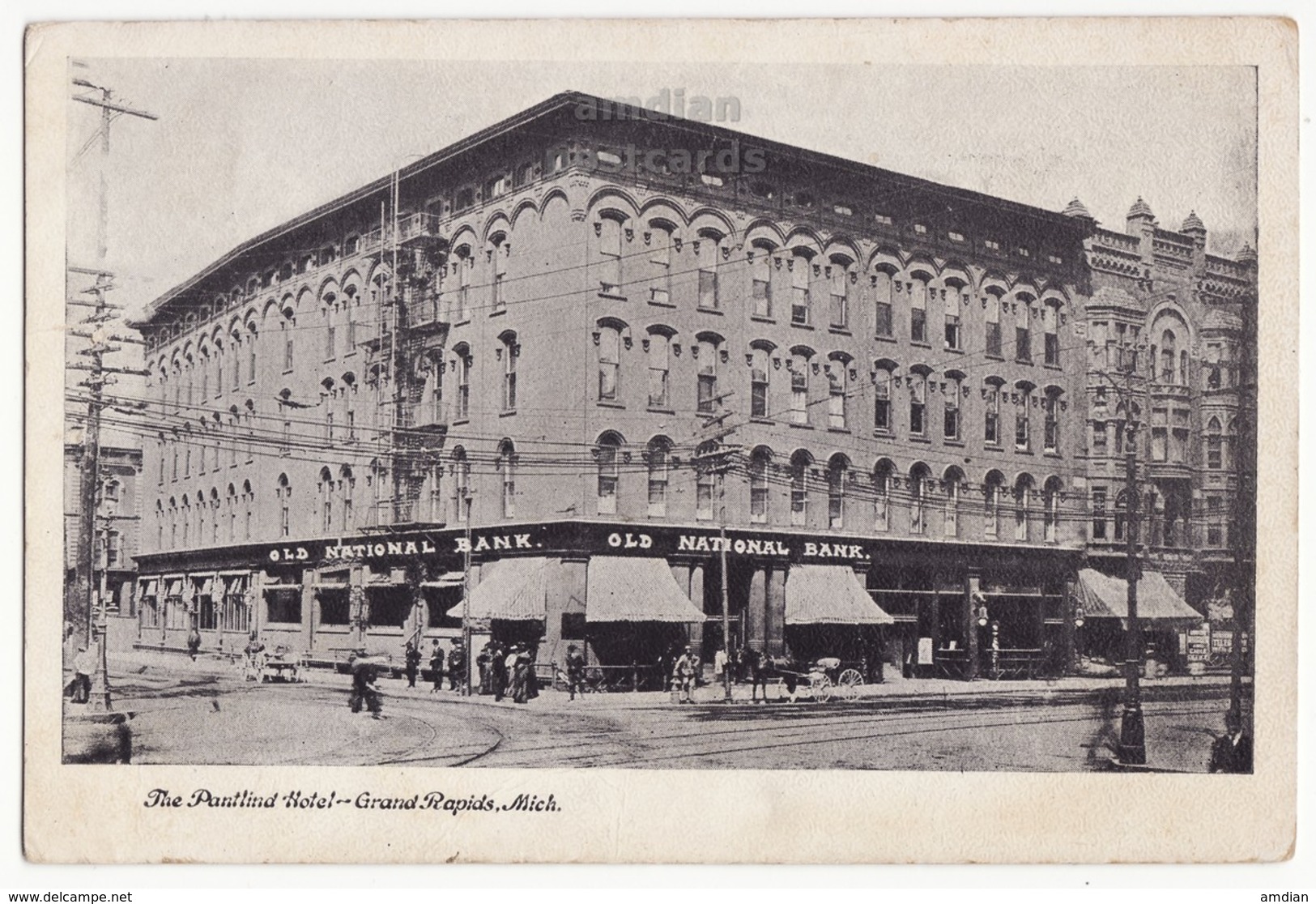 Grand Rapids MI - PANTLIND HOTEL, OLD NATIONAL BANK, STREET VIEW C1900s Vintage Michigan Postcard [6710] - Grand Rapids