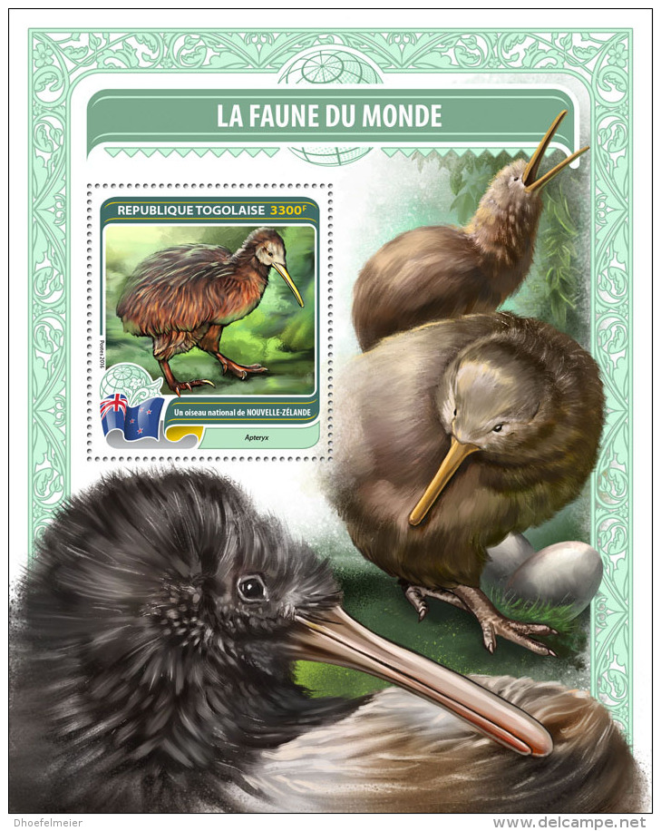 TOGO 2016 ** Fauna Of The World Kiwi S/S - OFFICIAL ISSUE - A1650 - Kiwis