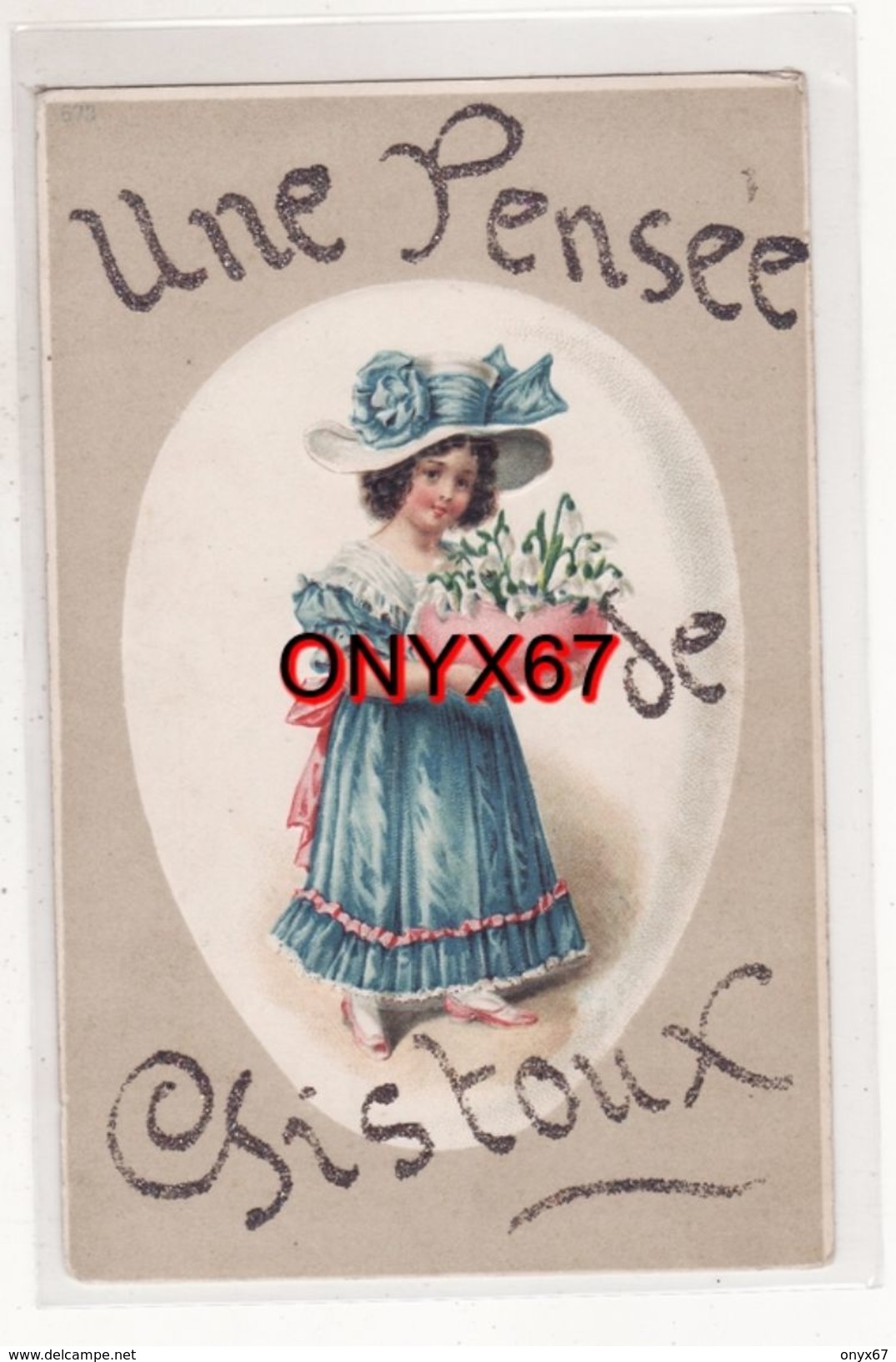 Carte Postale Fantaisie PENSEE De CHAUMONT GISTOUX (Belgique) Jeune Fille-Young Girl Fleur Perce Neige Paillette - Chaumont-Gistoux