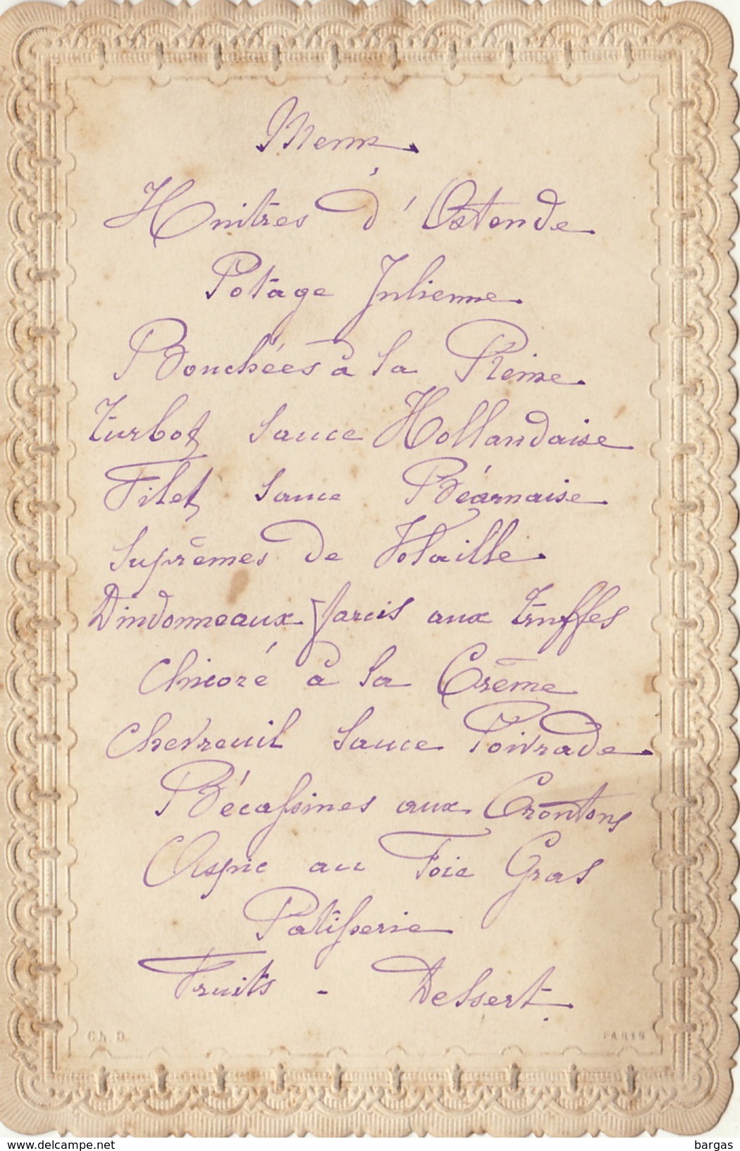 Menu Ancien 1881 - Menus