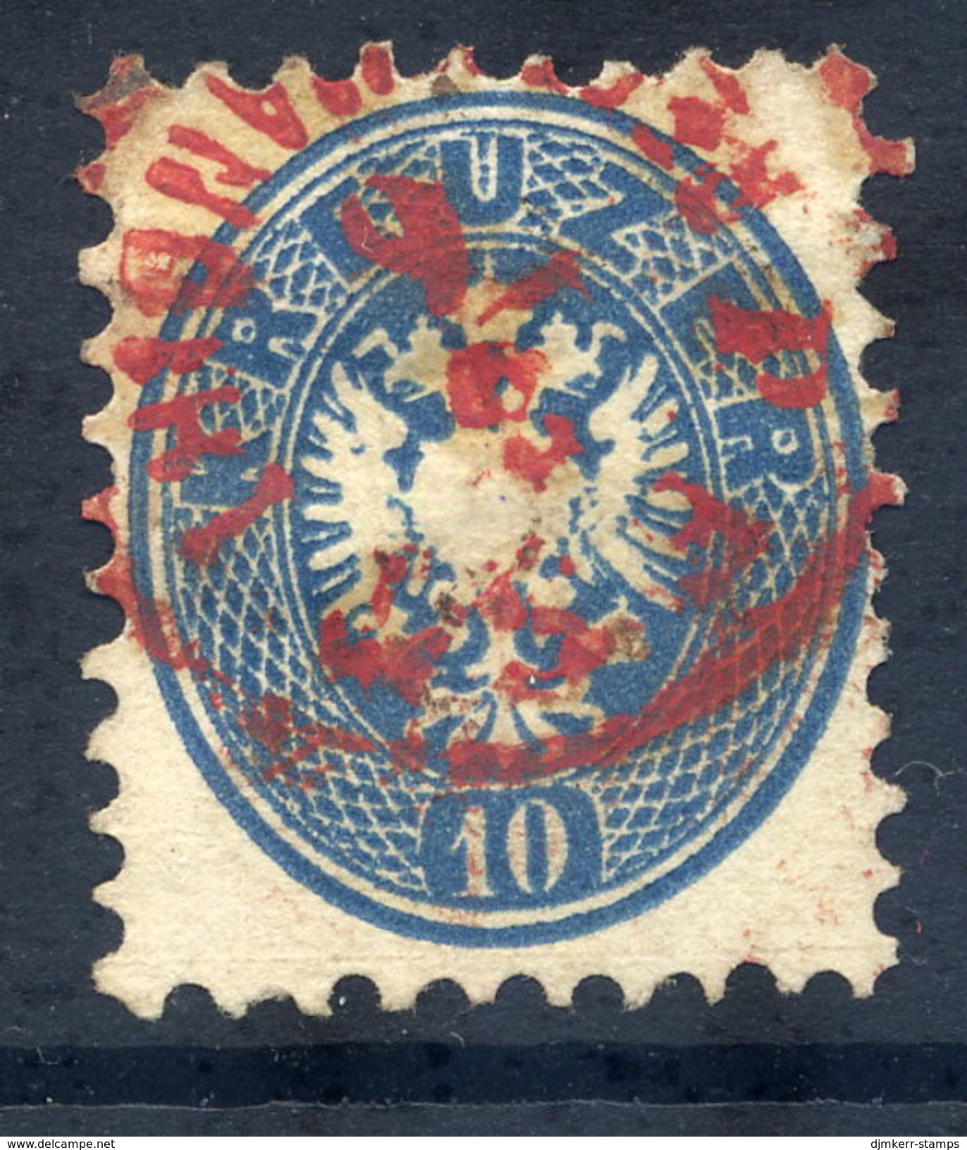 AUSTRIA 1863 Arms 10 Kr Perf. 9½ Used. With Red Postmark.  ANK 33 &euro;20 - Used Stamps
