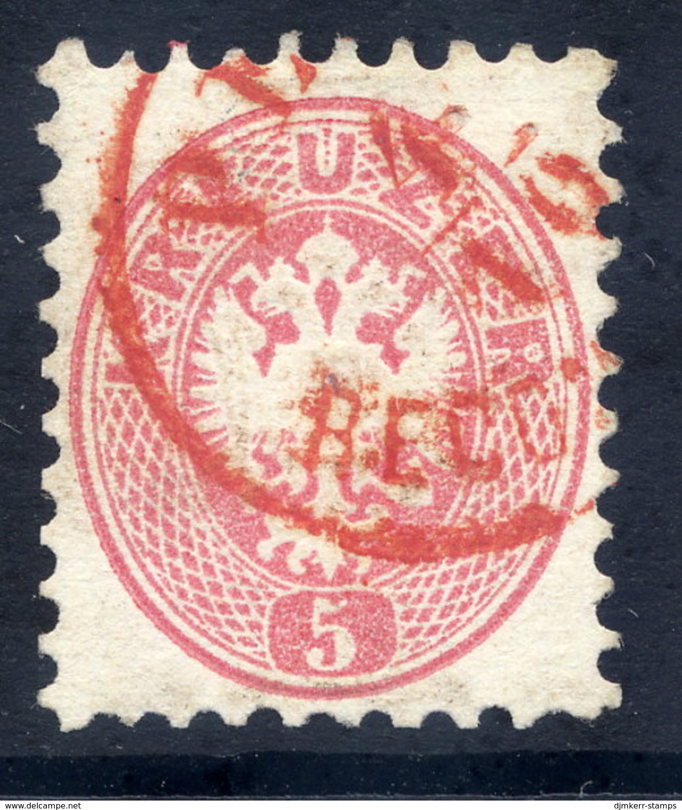 AUSTRIA 1863 Arms 5 Kr Perf. 9½ Used. With Red Postmark.  ANK 32 &euro;40 - Oblitérés