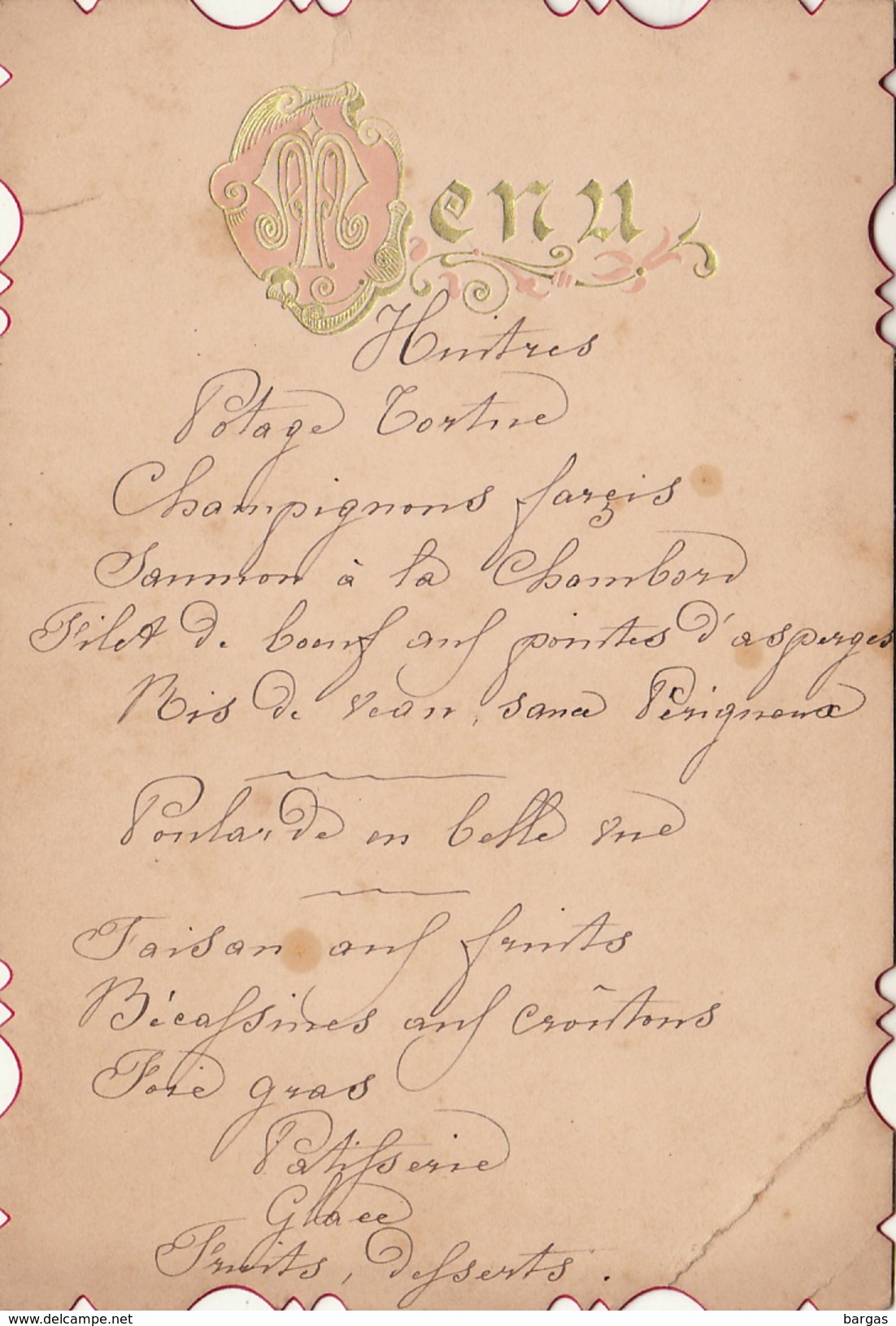 Menu Ancien Chez De Meester 1892 Pour De Clercq Politique - Menus