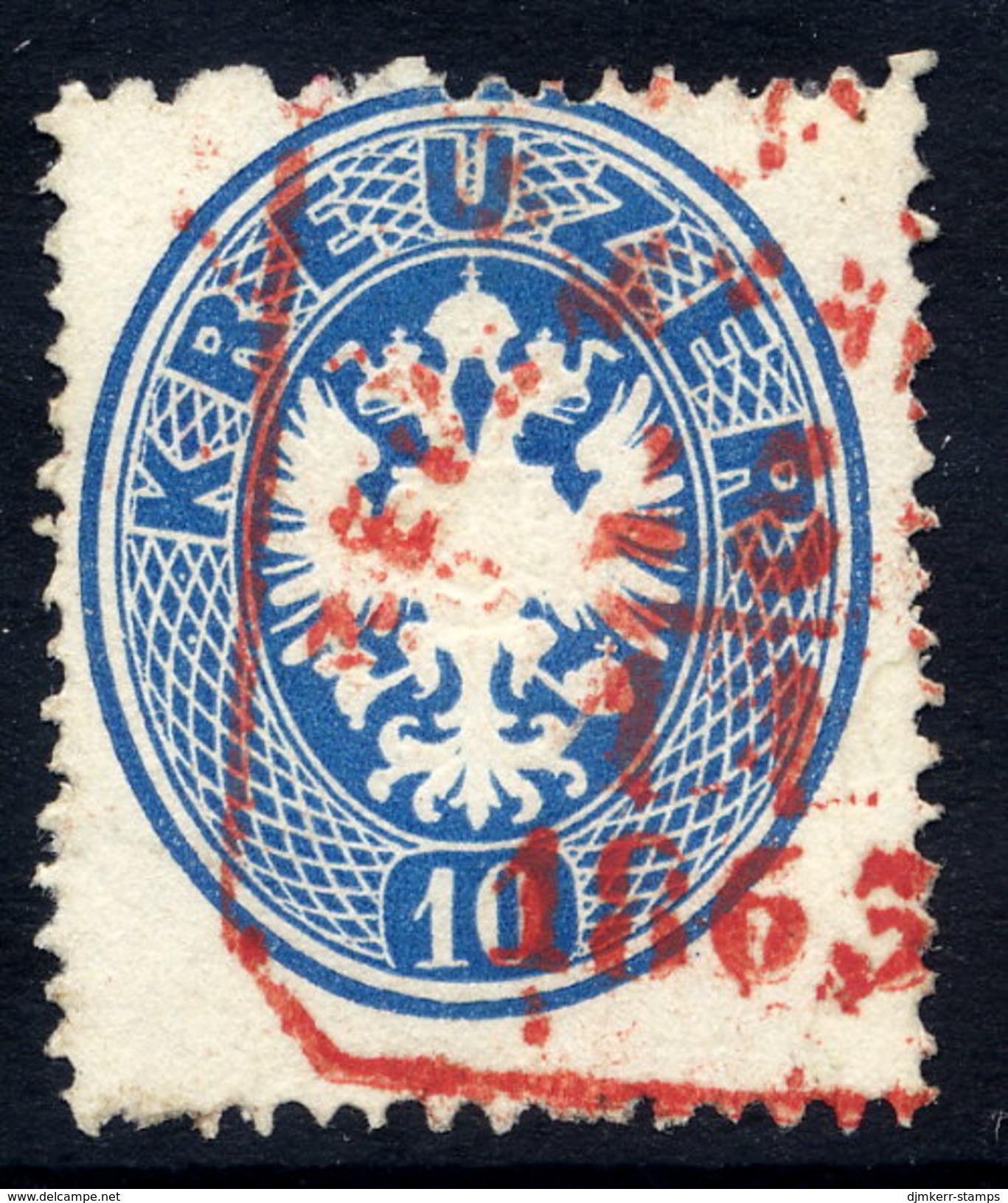 AUSTRIA 1863 Arms 10 Kr Perf. 14 Used. With Red Postmark.  ANK27 €60 - Gebraucht