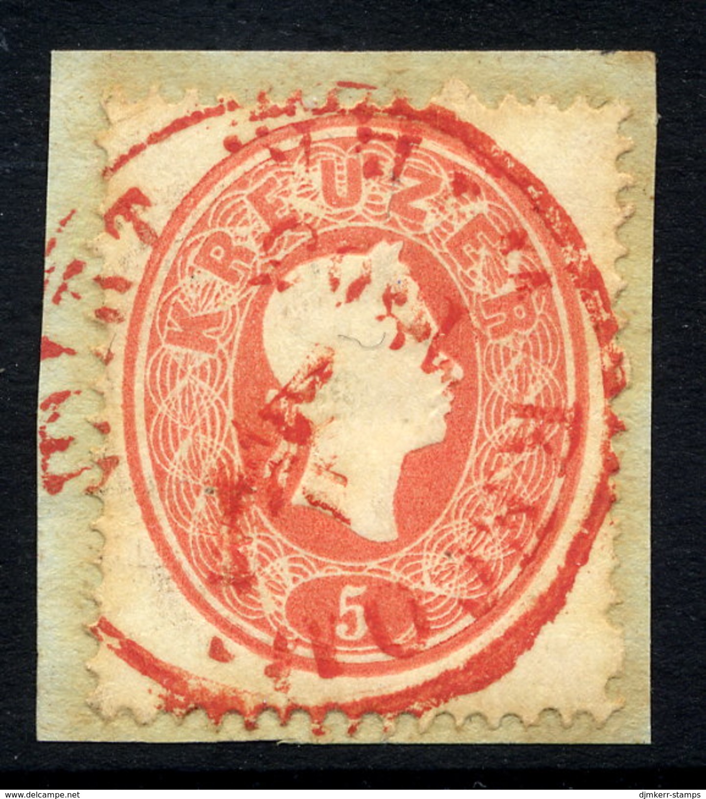 AUSTRIA 1860 Franz Josef 5 Kr Perf. 14 Used On Piece With Red Postmark.  ANK20 &euro;20 - Used Stamps