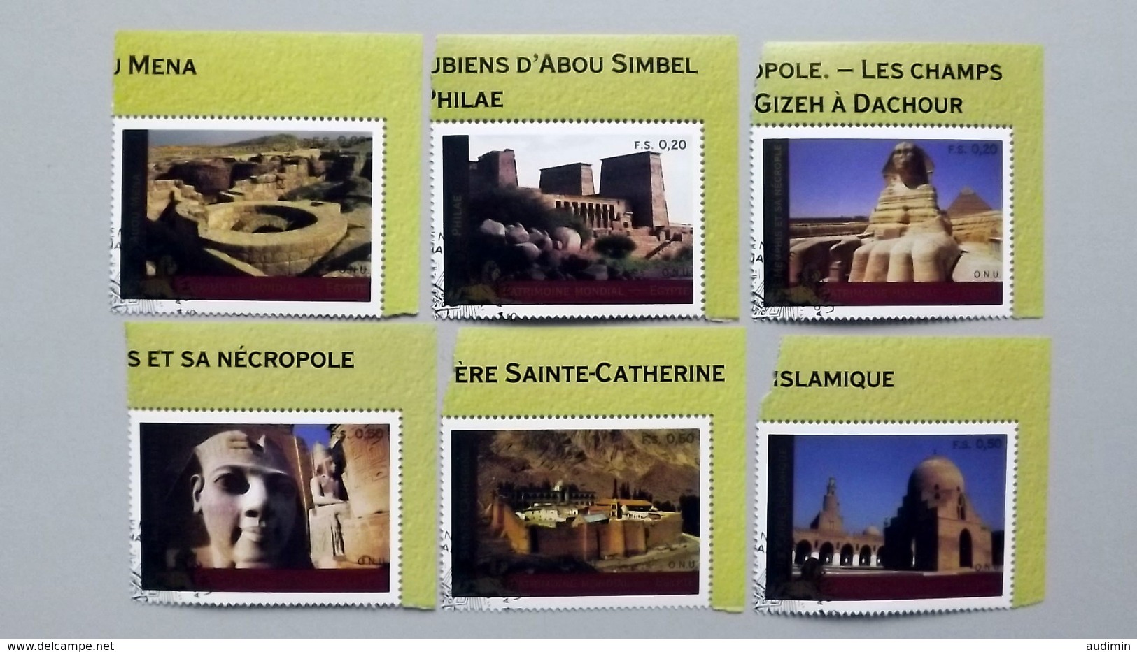 UNO-Genf 520/5 Oo/ESST, UNESCO-Welterbe: Ägypten: Abu Simbel, Kairo,  Memphis, Abu Mena,Theben, Katharinenkloster - Gebruikt