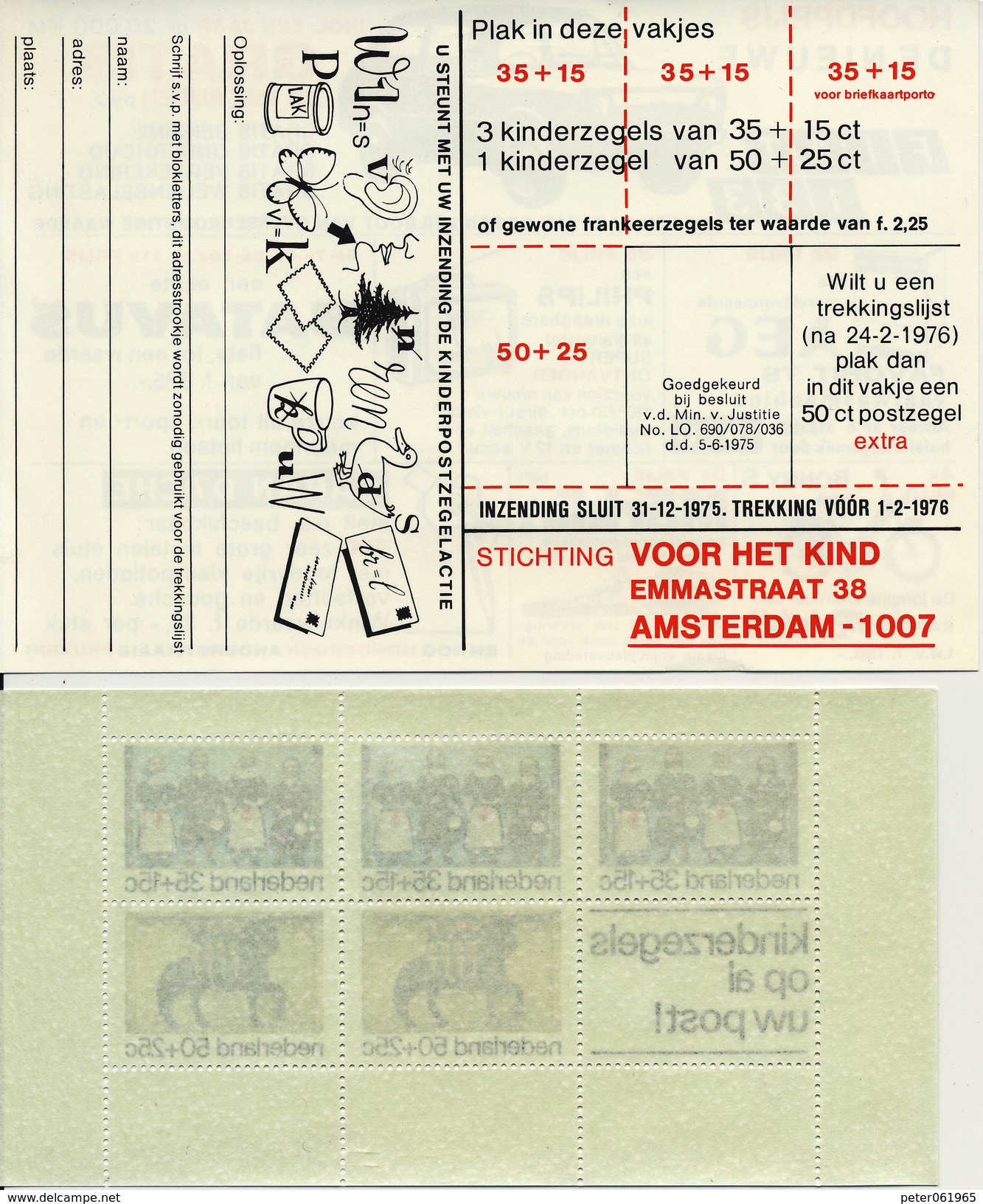 1083 / Blok Kinderzegels 1975 (100% Postfris / MNH) Met Envelop En Rebus - Neufs