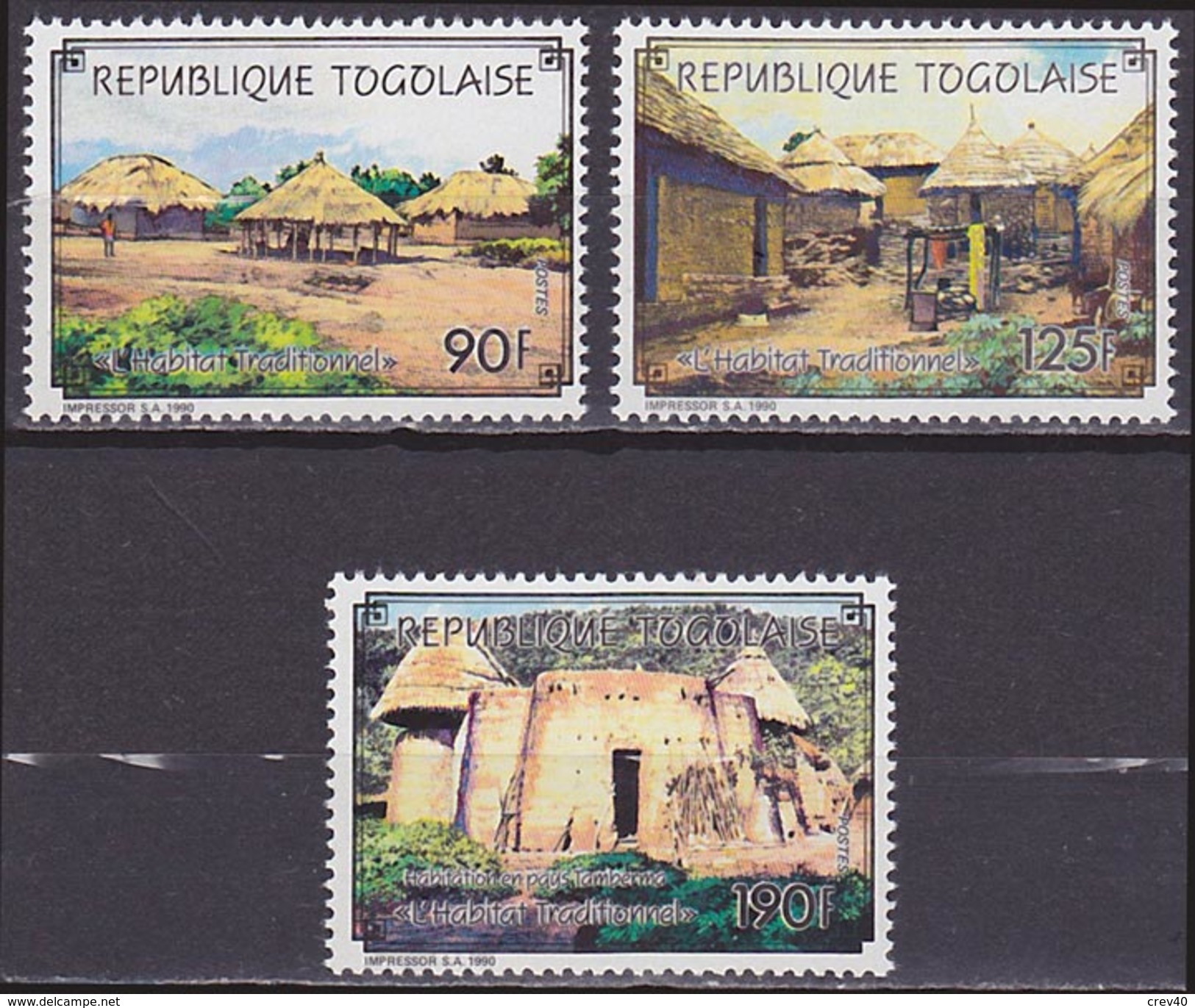 Série De 3 TP Neufs ** N° 1305/1307(Yvert) Togo 1990 - L'habitat Traditionnel - Togo (1960-...)