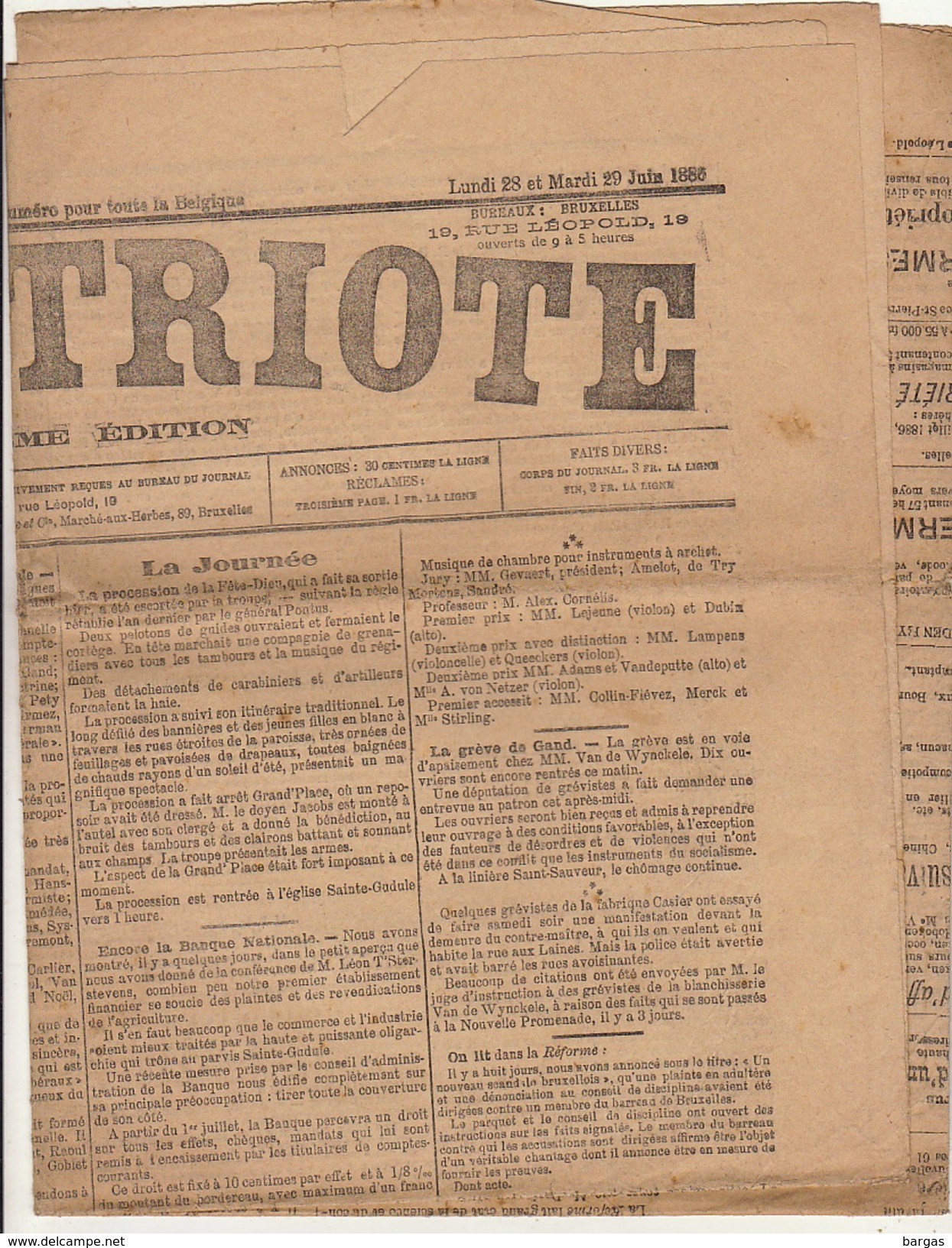 Journal Ancien Politique LE PATRIOTE 28 29 Juin 1886 - 1850 - 1899