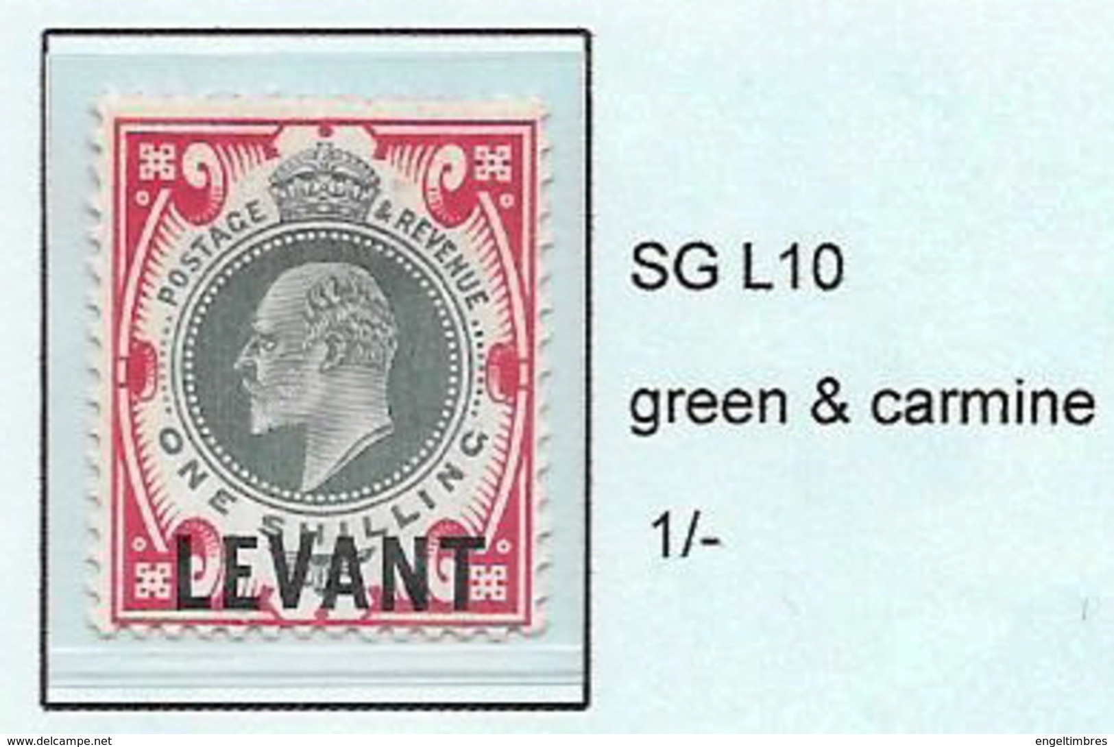 British LEVANT - Edward 7th  Overprinted LEVANT- SG L10 -  1/-  Green & Carmine  M/H - Brits-Levant