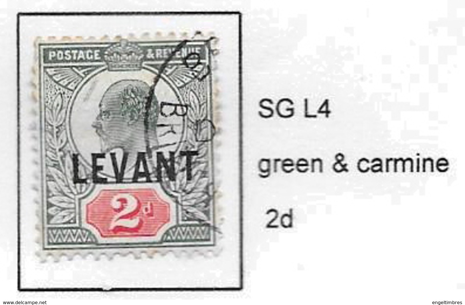 British LEVANT - Edward 7th  Overprinted LEVANT- SG L4 - 2d  Green & Carmine   FINE USED - Levant Britannique