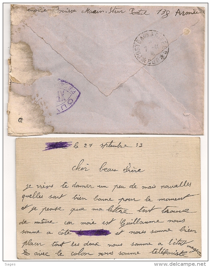 Censure XF527, Origine S.P. 138, E.M, A.L.G.A Pour V.E, Levant. - Guerre De 1939-45