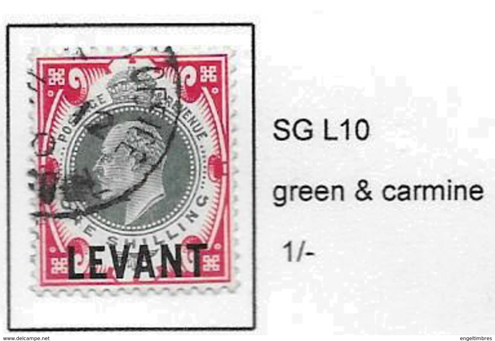 British LEVANT - Edward 7th  Overprinted LEVANT- SG L10 - 1/-  Green & Carmine  FINE USED - British Levant