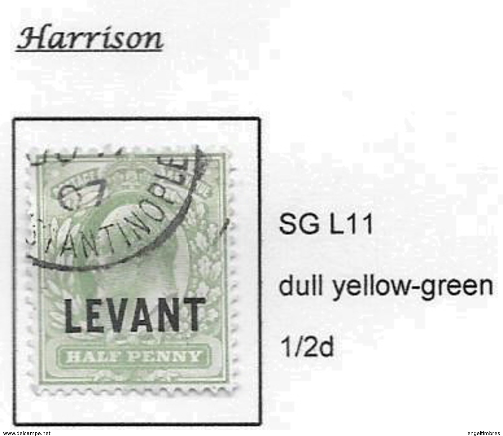 British LEVANT - Edward 7th  Overprinted LEVANT- SG L11-  1/2d  Dull Yellow Green  FINE USED - Levant Britannique
