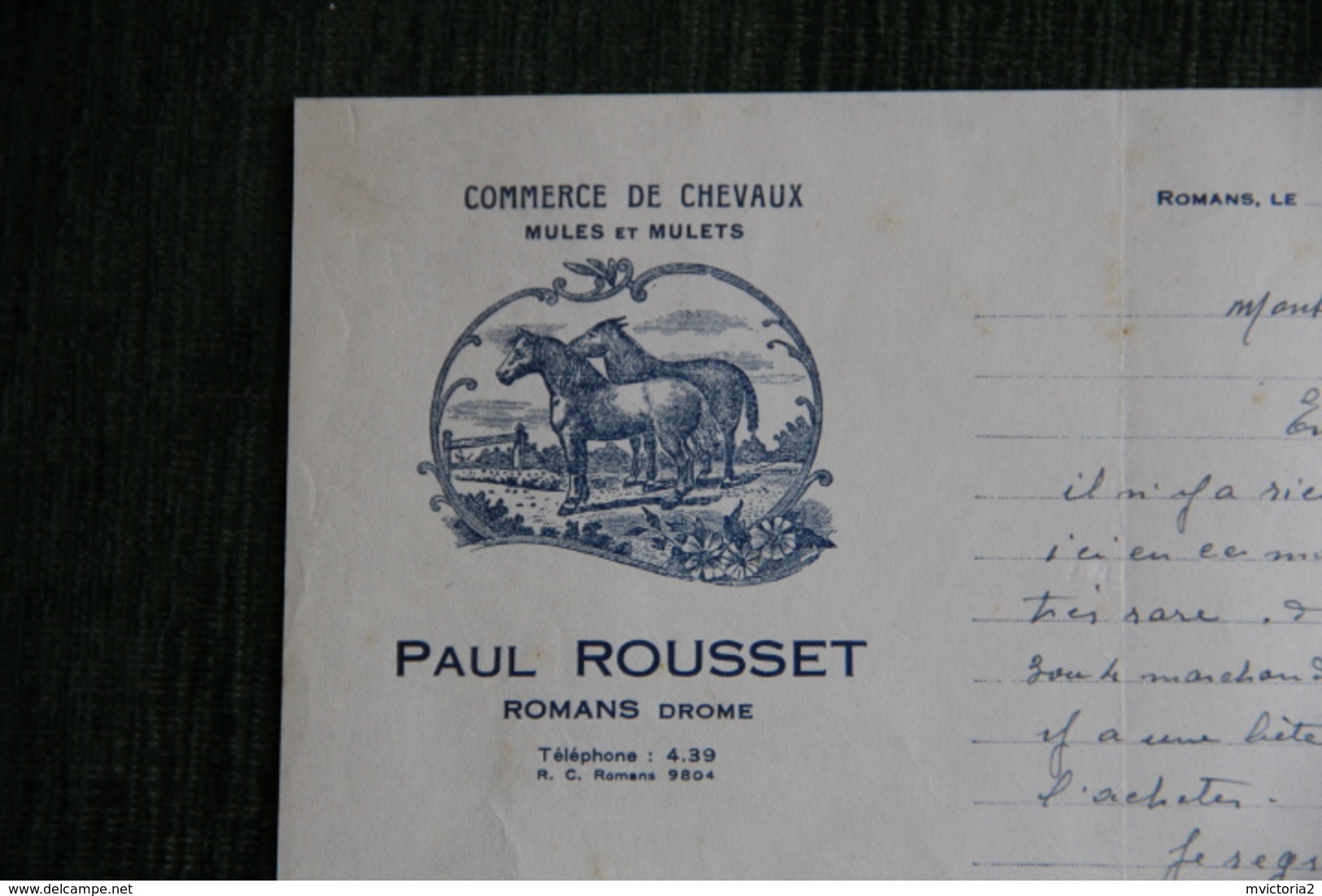 Lettre Ancienne : ROMANS - Paul ROUSSET, Commerce De Chevaux Et De Mulets. - 1900 – 1949