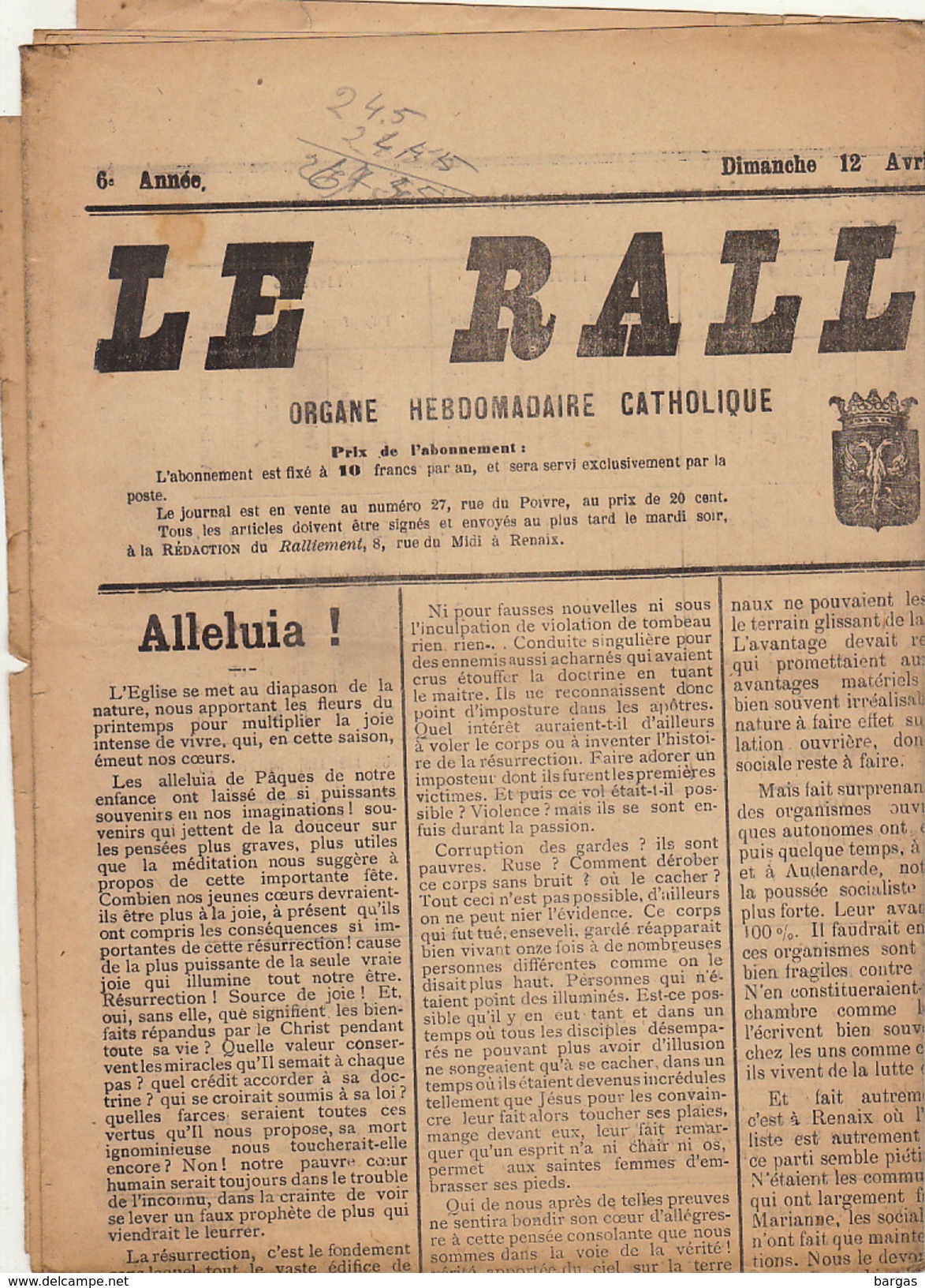 Journal Ancien Catholique LE RALLIEMENT DE RENAIX ET SES ENVIRONS Politique 12 Avril 1925 élection - 1850 - 1899