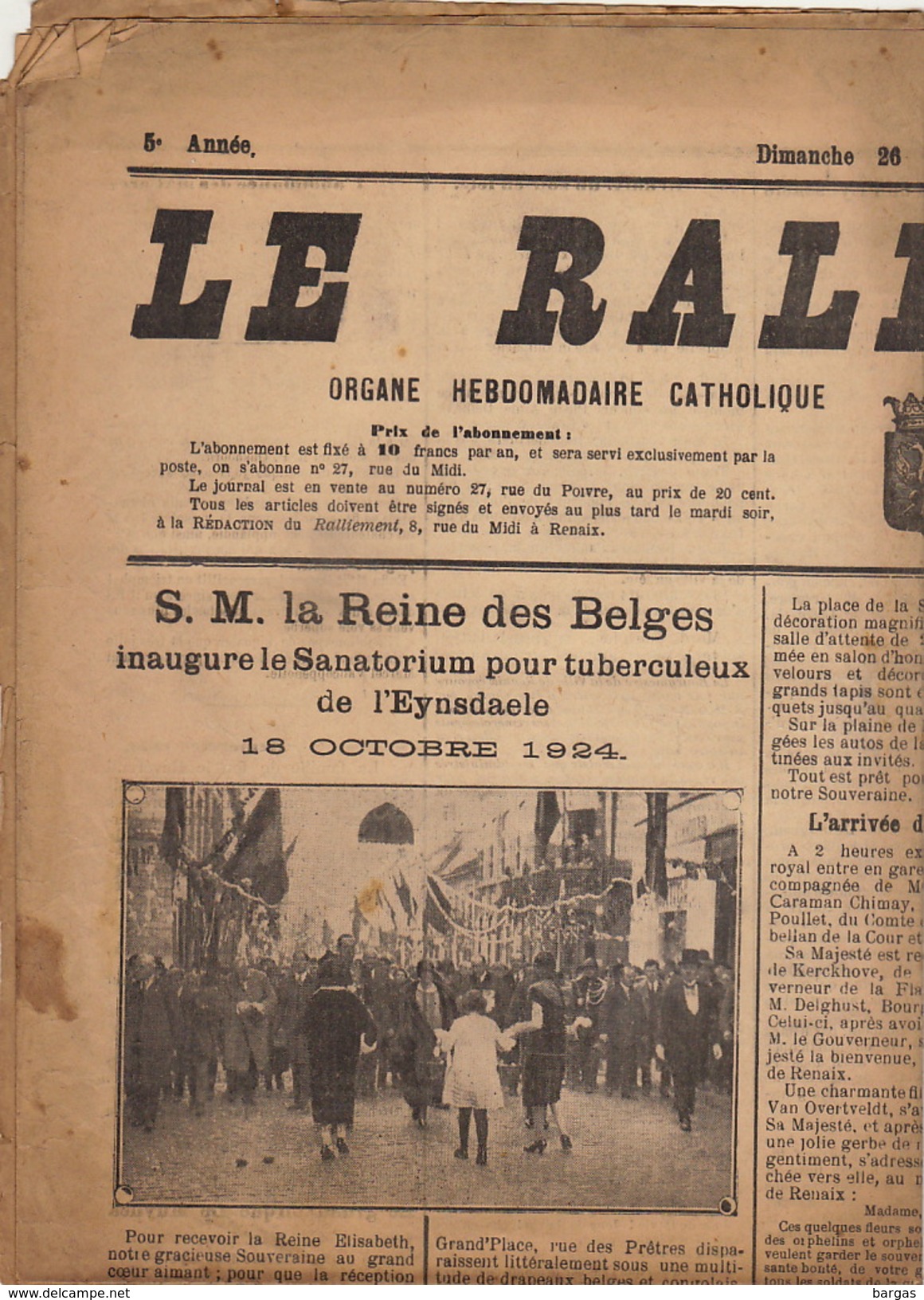 Journal Ancien Politique Catholique LE RALLIEMENT DE RENAIX ET SES ENVIRONS Sanatorium De L'eynsdaele - 1850 - 1899