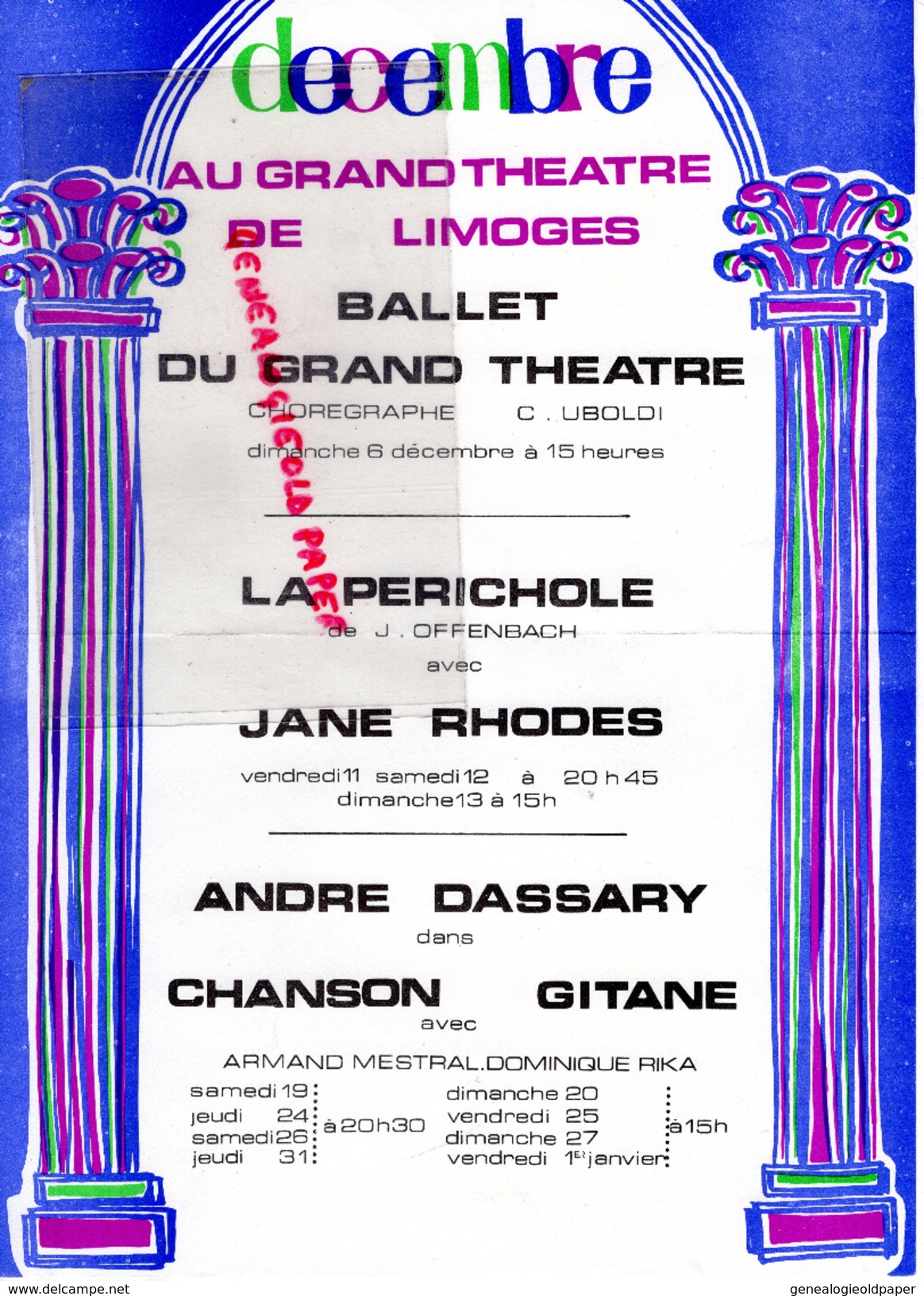 87 - LIMOGES - PROGRAMME + AFFICHE AU GRAND THEATRE -OFFENBACH  -CARZOU- LA PERICHOLE AVEC JANE RHODES-ANDRE DASSARY - - Programme