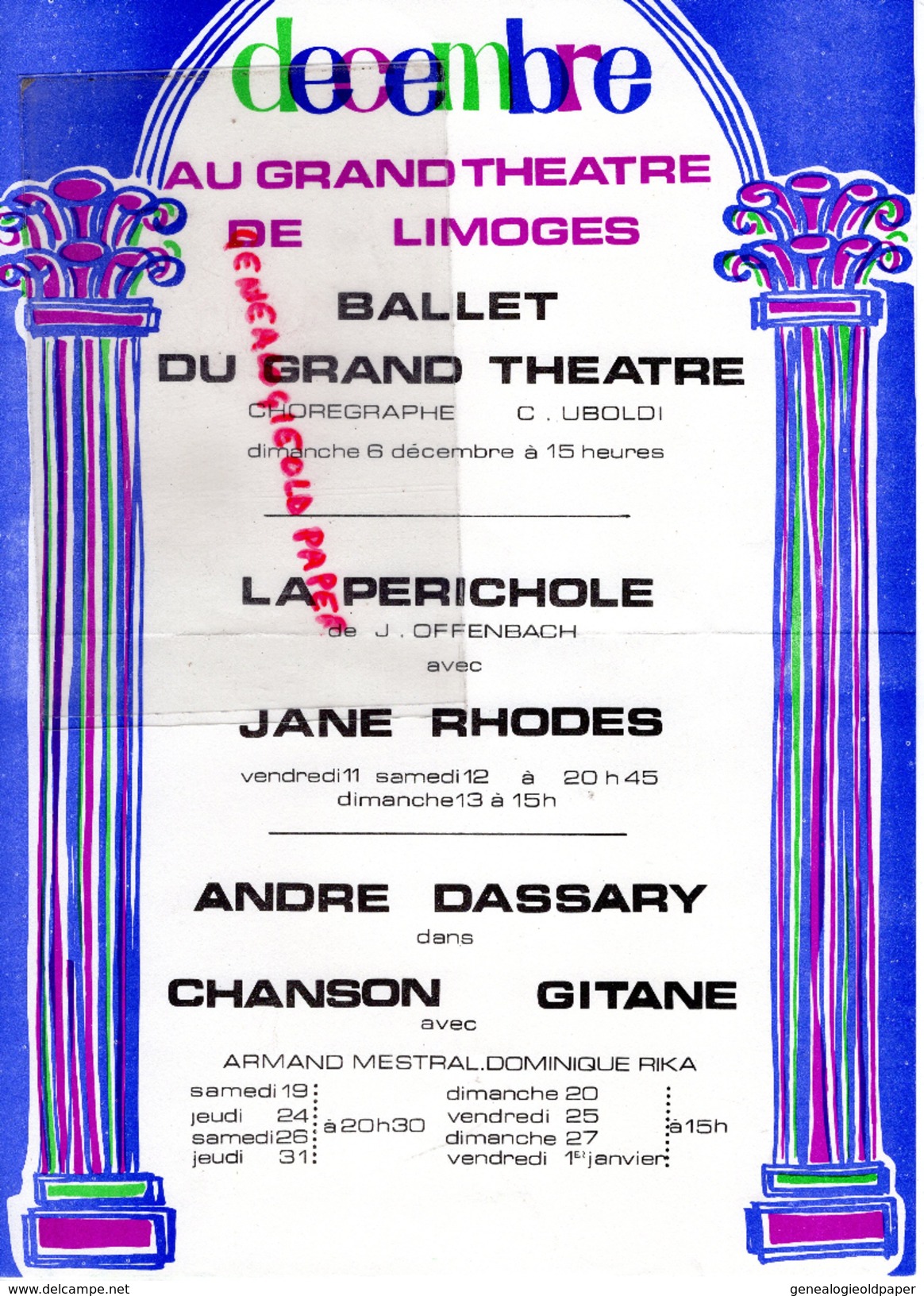 87 - LIMOGES - PROGRAMME + AFFICHE AU GRAND THEATRE -OFFENBACH  -CARZOU- LA PERICHOLE AVEC JANE RHODES-ANDRE DASSARY - - Programs