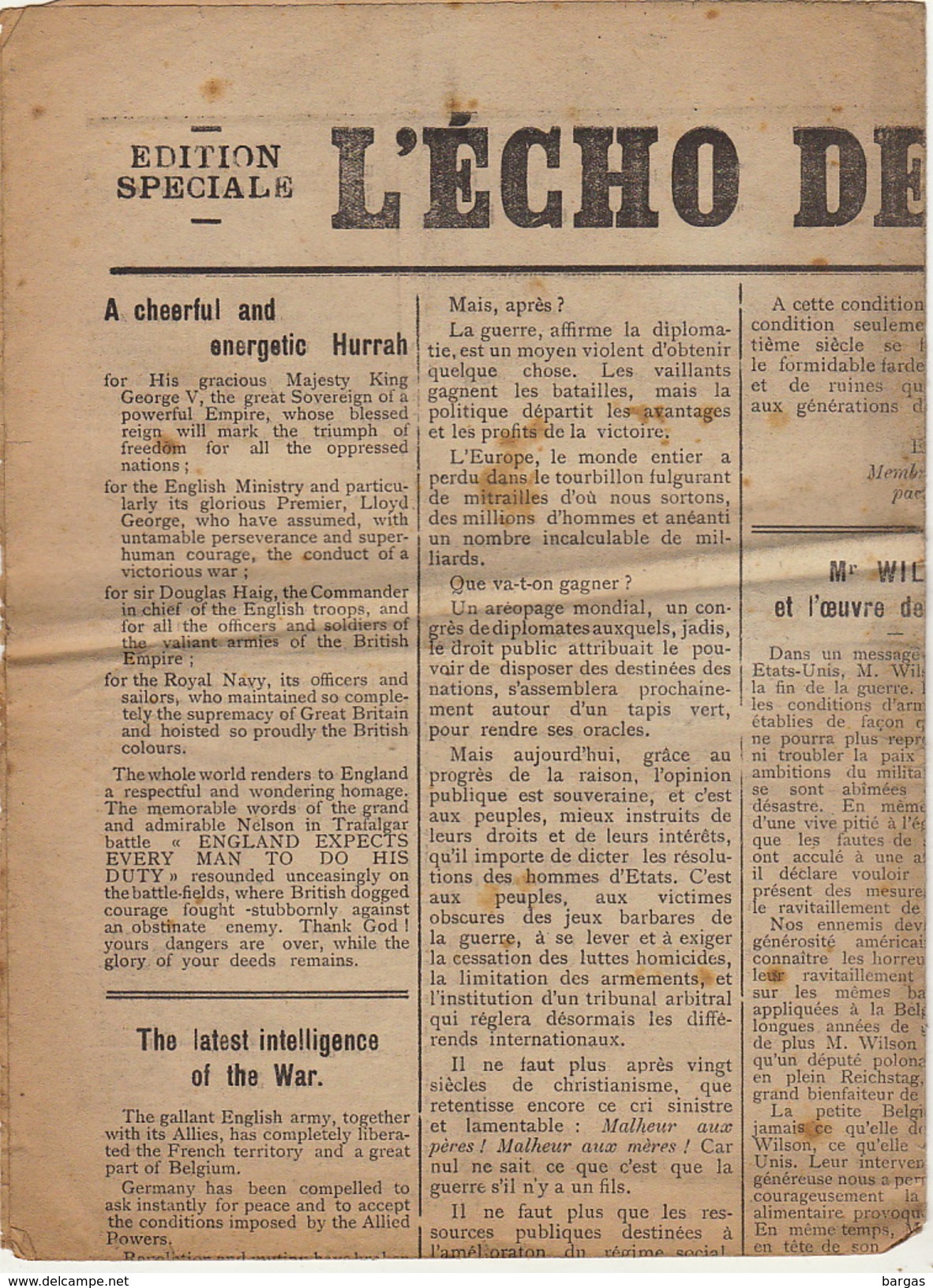 Journal Ancien L'ECHO DE RENAIX 18 Novembre 1918 édition Spéciale - 1850 - 1899