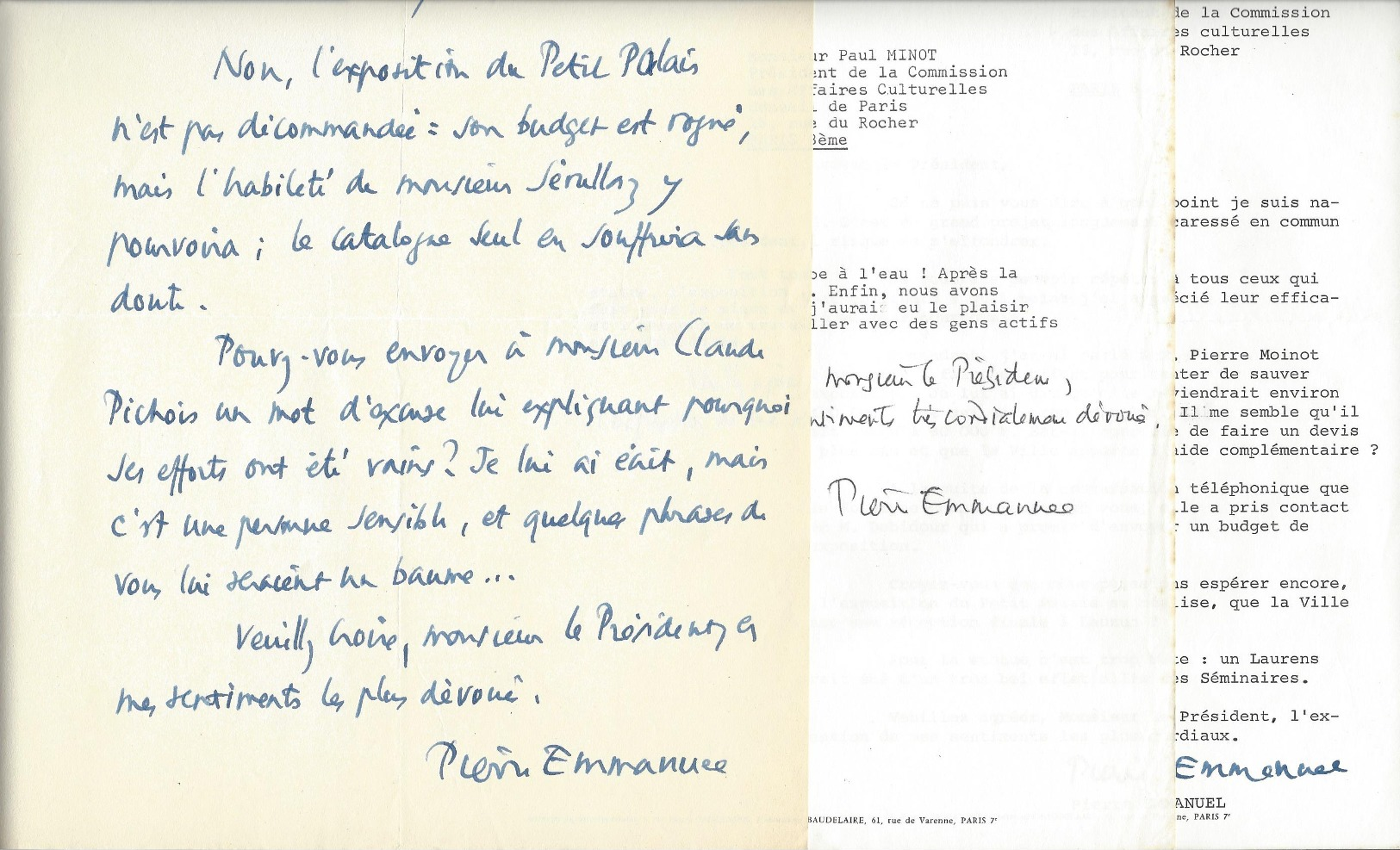 PIERRE EMMANUEL (1916 - 1984) POETE AUTOGRAPHE ORIGINAL AUTOGRAPH A PAUL MINOT BAUDELAIRE /FREE SHIPPING R - Autres & Non Classés