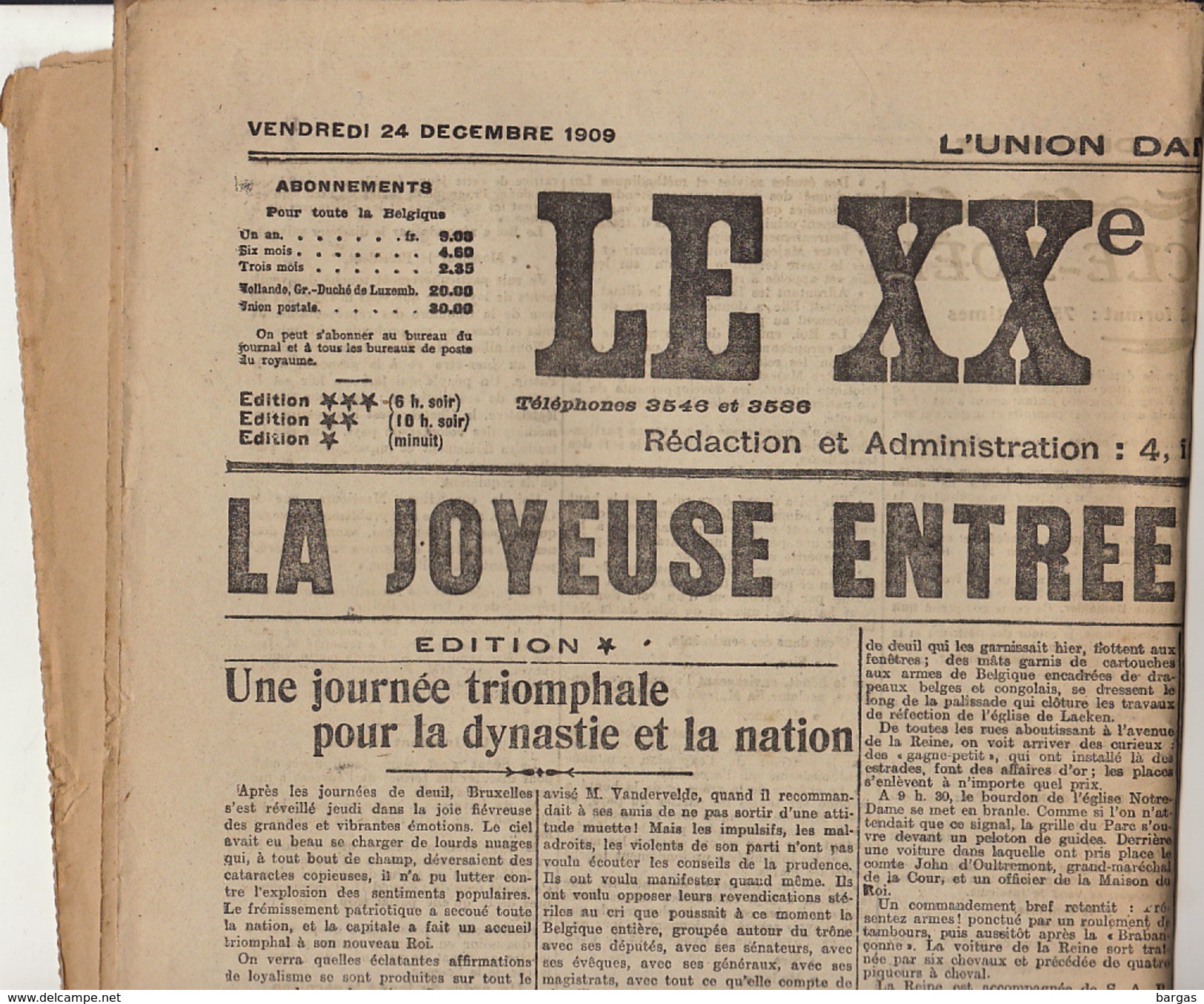 Journal Ancien  LE XXè SIECLE La Joyeuse Entrée Du Roi Albert I - 1850 - 1899