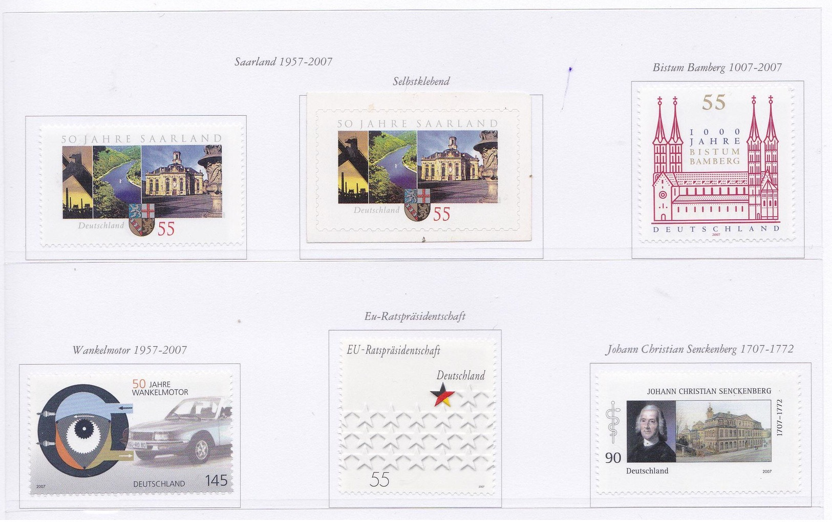 ALLEMAGNE 2007  MOTEUR WANKEL FURTH DRAPEAU CEE EGLISE 2403 2406 2409 2414 MNH ** + 2410 ADHESIF - Nuovi