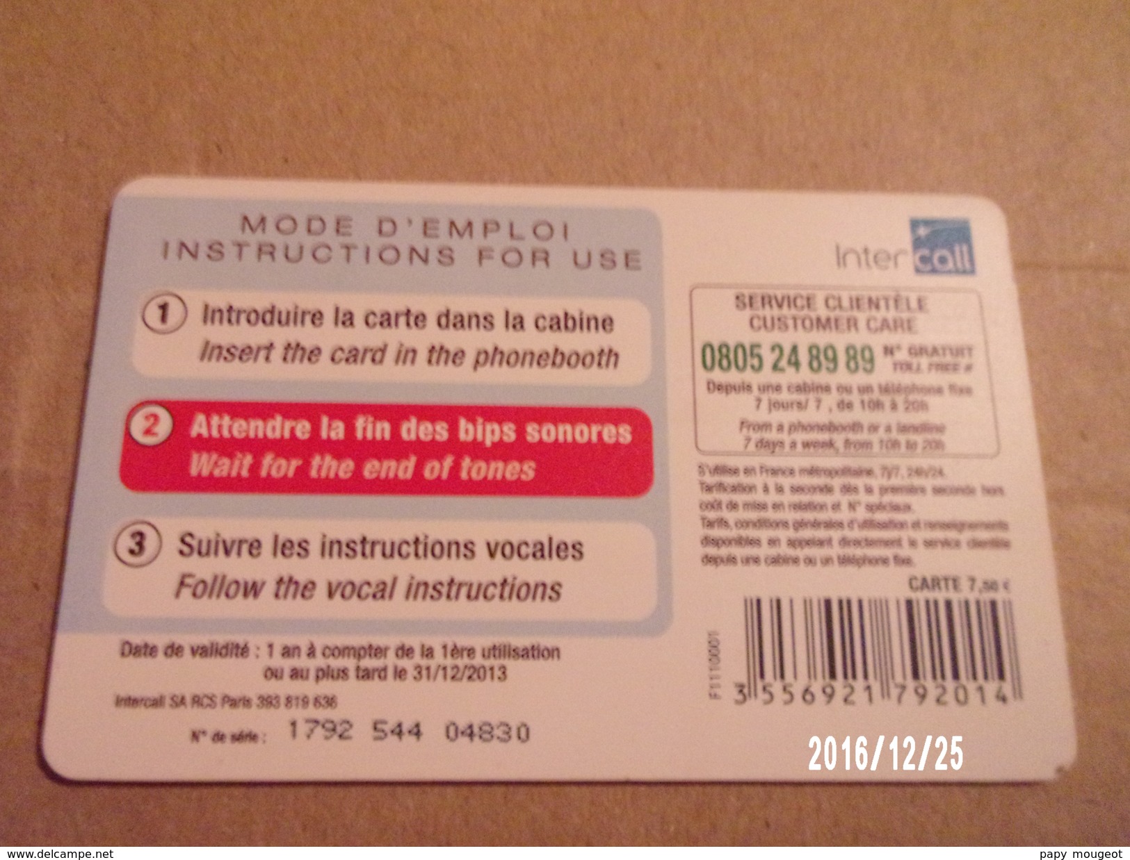 CC14 - INT6 7€50 Validité 31/12/2013 - Non Classés