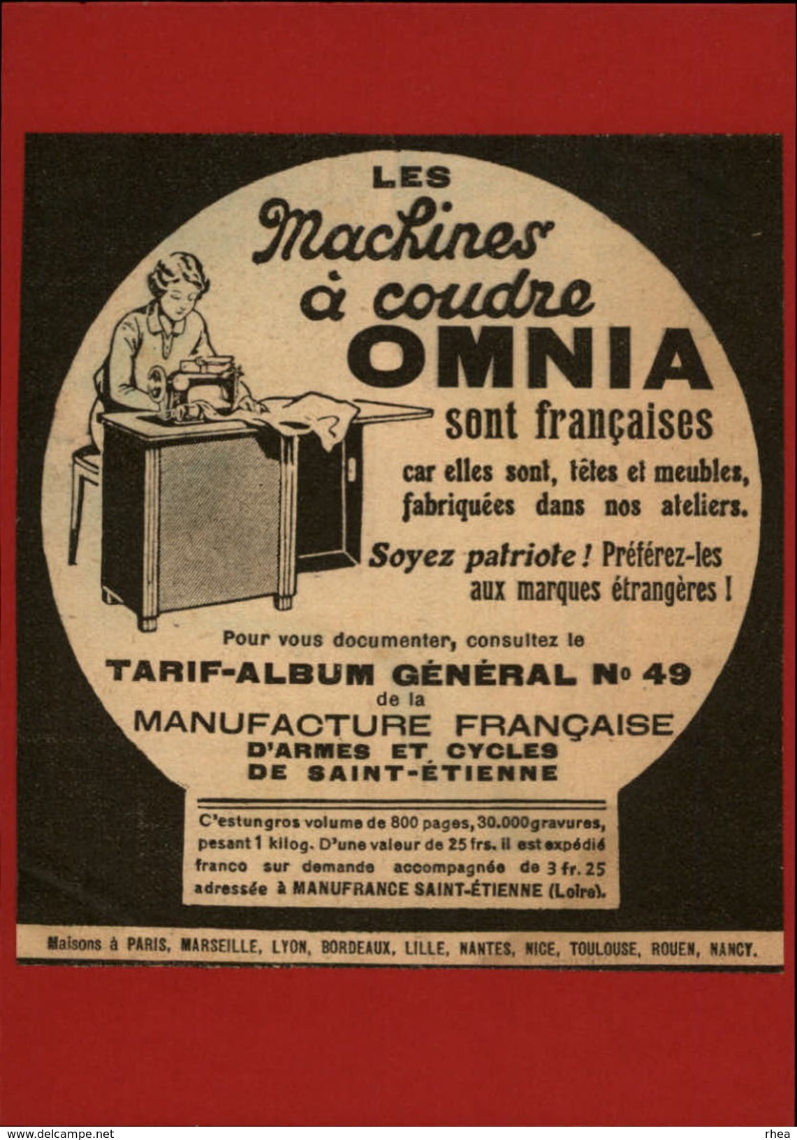 MACHINES A COUDRE - PUB OMNIA - Pub Issue D'une Revue Collée Sur Carton - Publicités