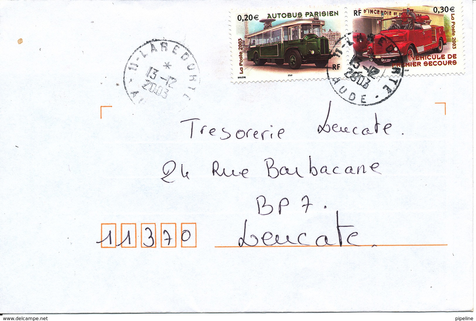 France Cover Franked With 2 Car Stamps And Sent 13-12-2003 - Covers & Documents