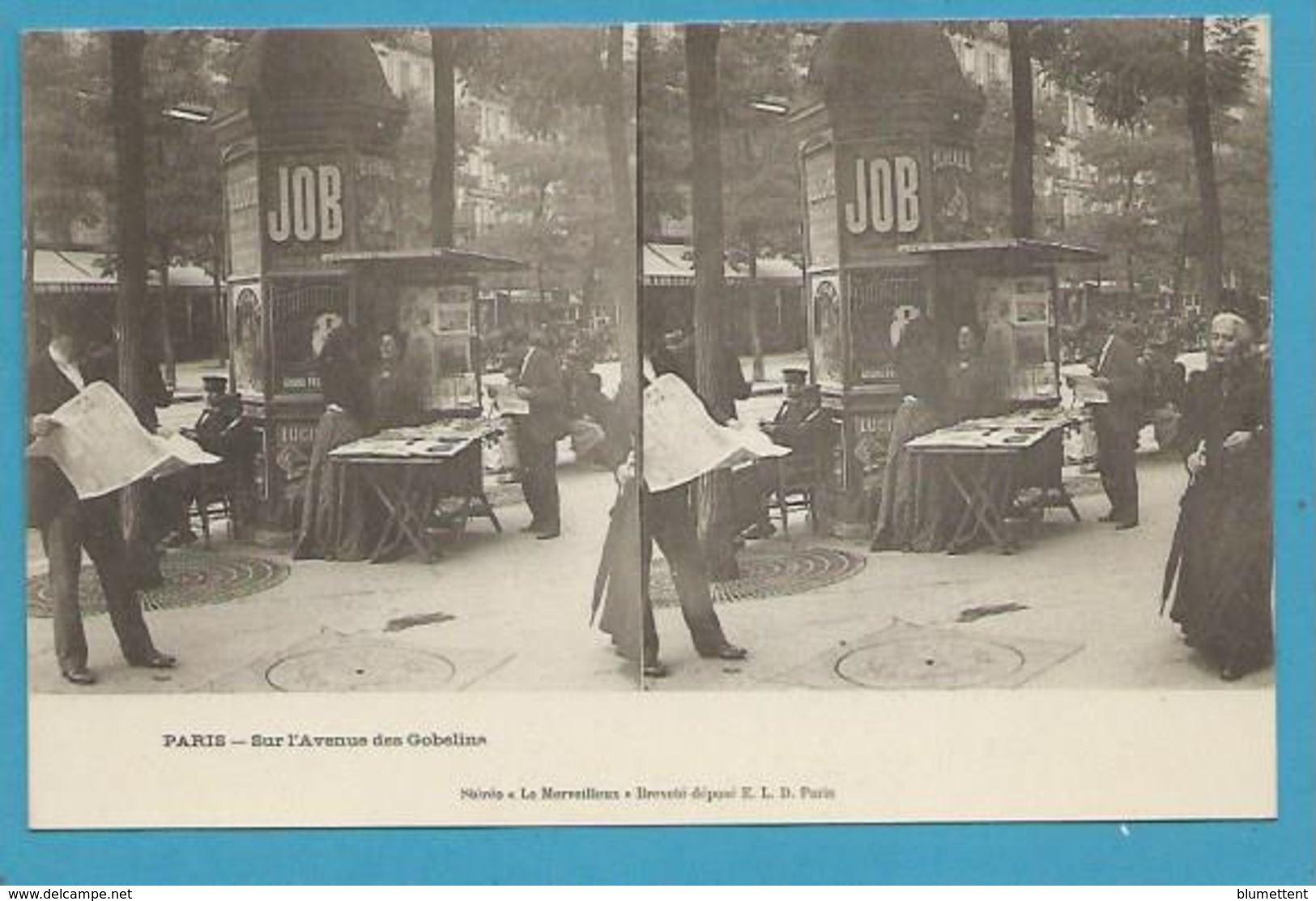 CPA Stéréoscopique Marchand De Journaux Sur L'Avenue Des Gobelins Publicité JOB PARIS - Petits Métiers à Paris