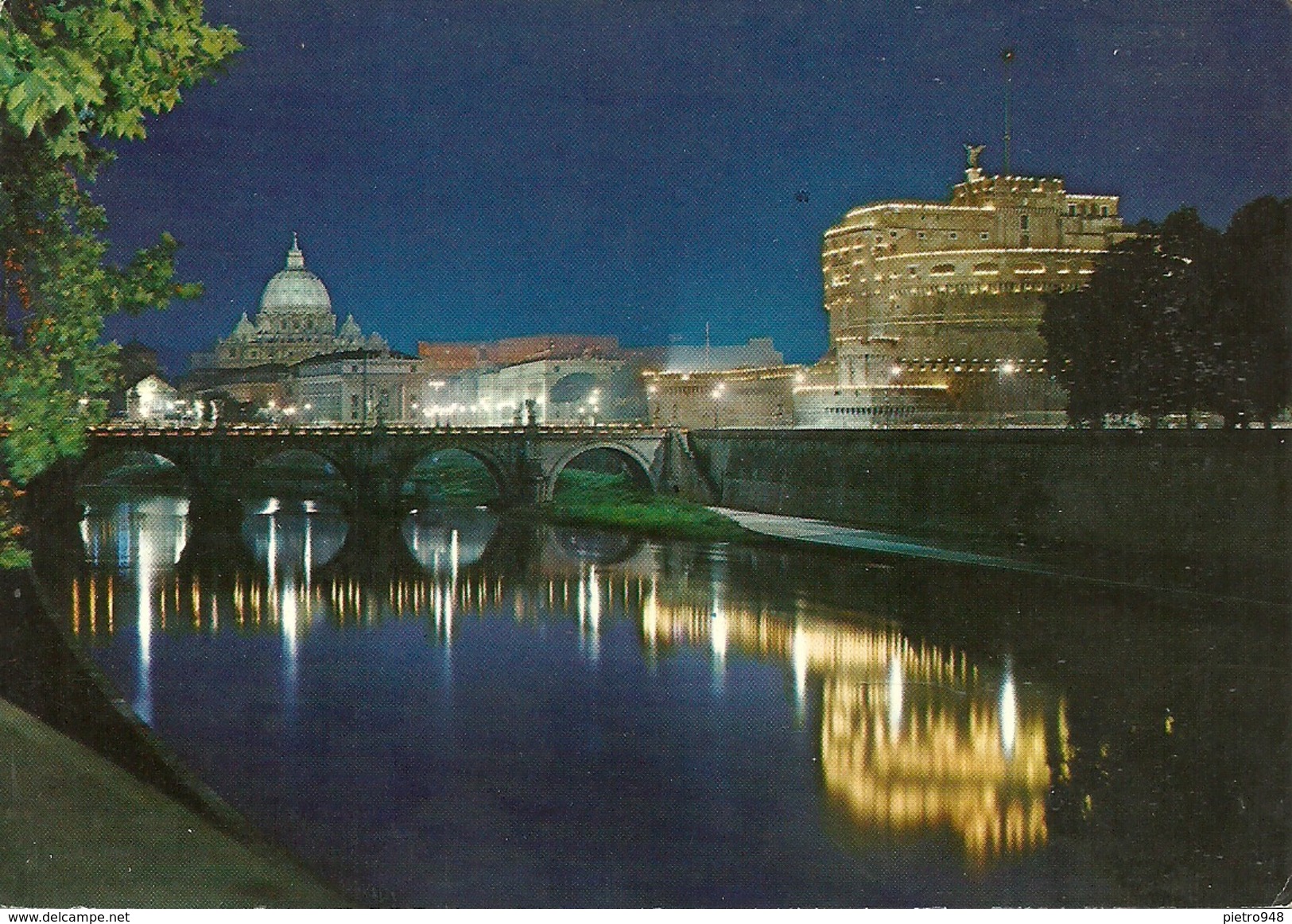 Roma (Lazio) Basilica Di San Pietro E Castel Sant'Angelo Visti Dal Lungotevere, Notturno - Fiume Tevere