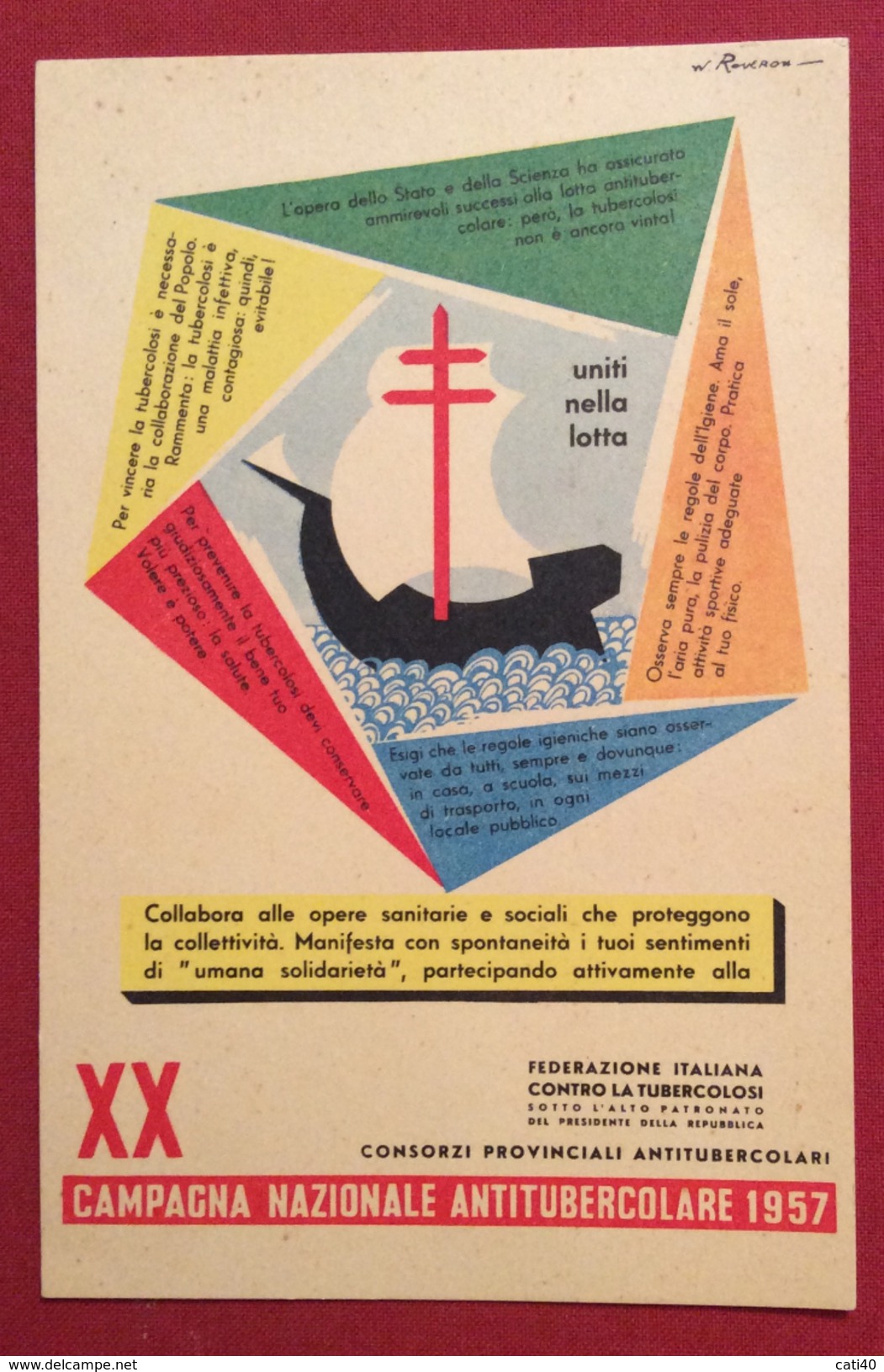 XX CAMPAGNA ANTITUBERCOLARE 1957  CARTOLINA CON ERINNOFILO - Croce Rossa