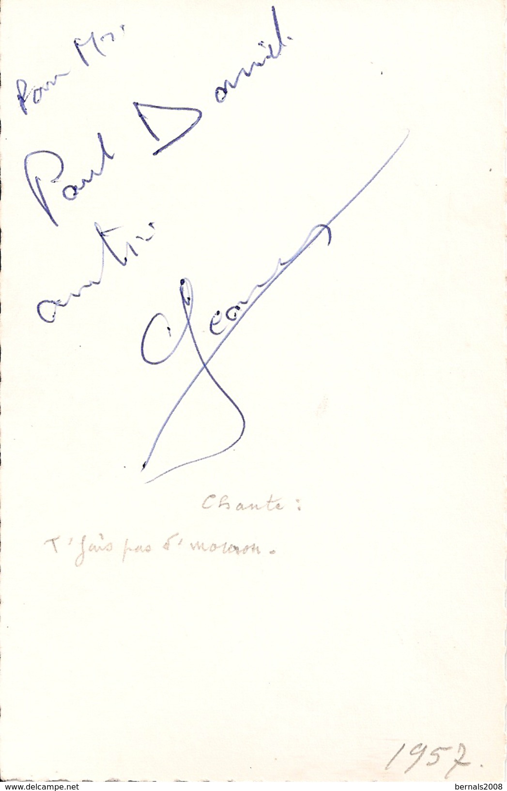 AUTOGRAPHE- DÉDICACÉ  - OLIVIER JEANÉS - Chanteur 1957 - Voir Dos - Other & Unclassified