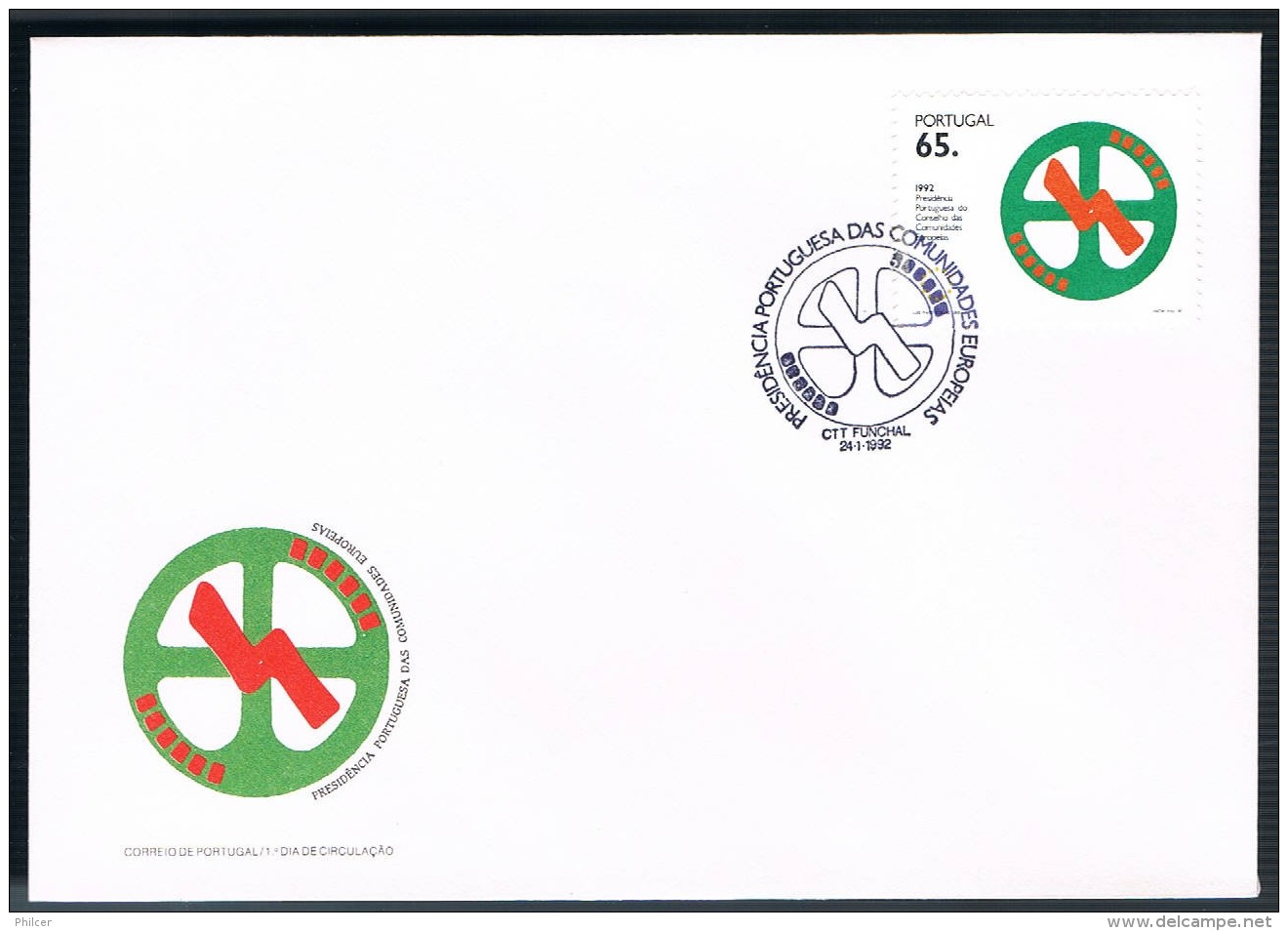 Portugal, 1992, FDC Presidência Portuguesa Do Conselho Das Comunidades Europeias, Carimbo Funchal - FDC