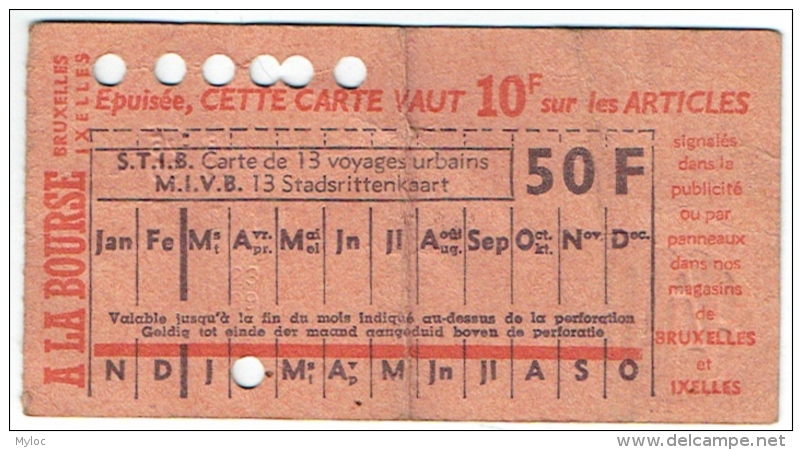 Ticket. Carte De Tram. STIB/MIVB. Publicité "A La Bourse, Bruxelles". - Europa