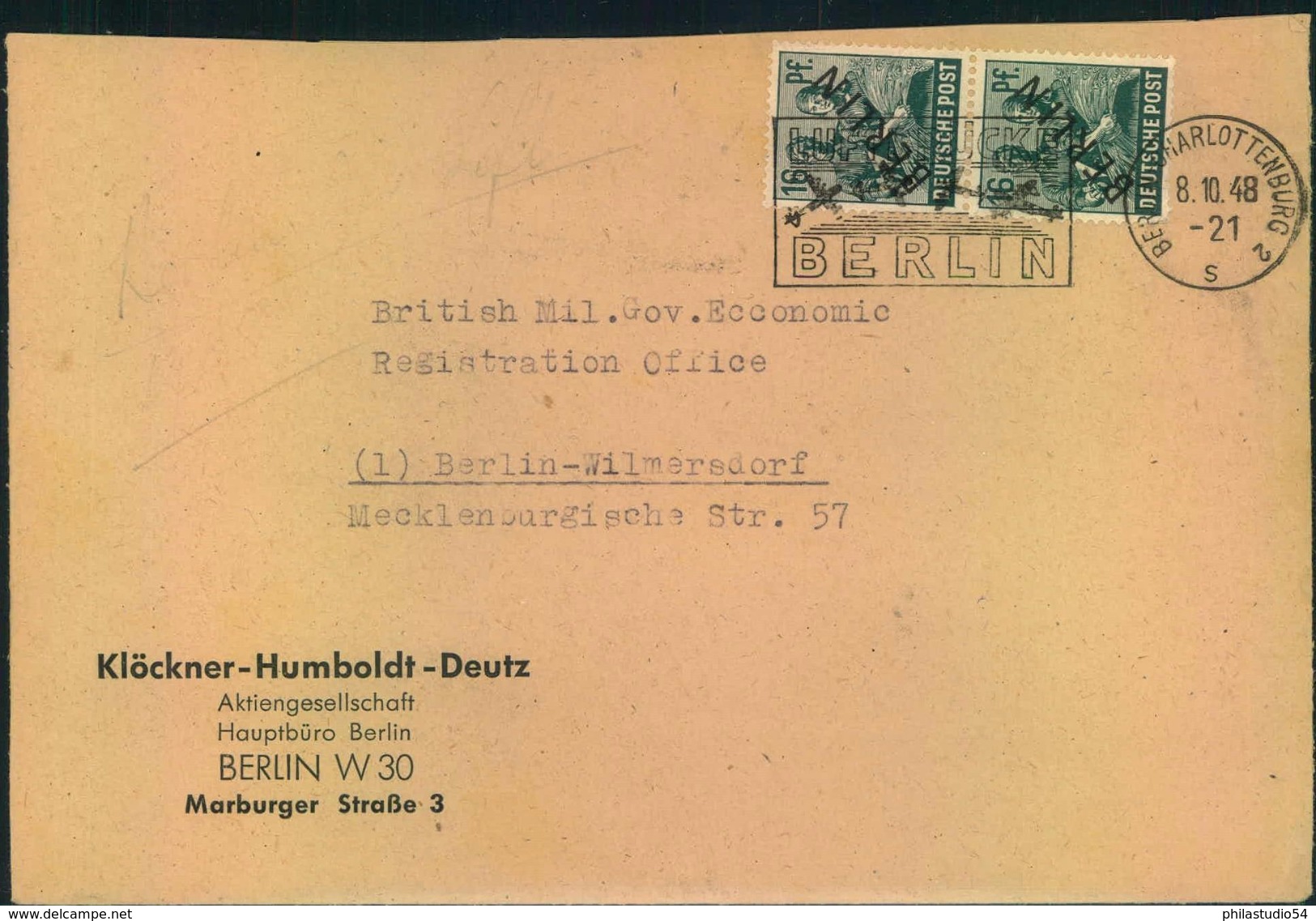 1948, Orts-Doppelbrief Senkrechtes Paar 16 Pfg. Schwarzaufdruck - Briefe U. Dokumente