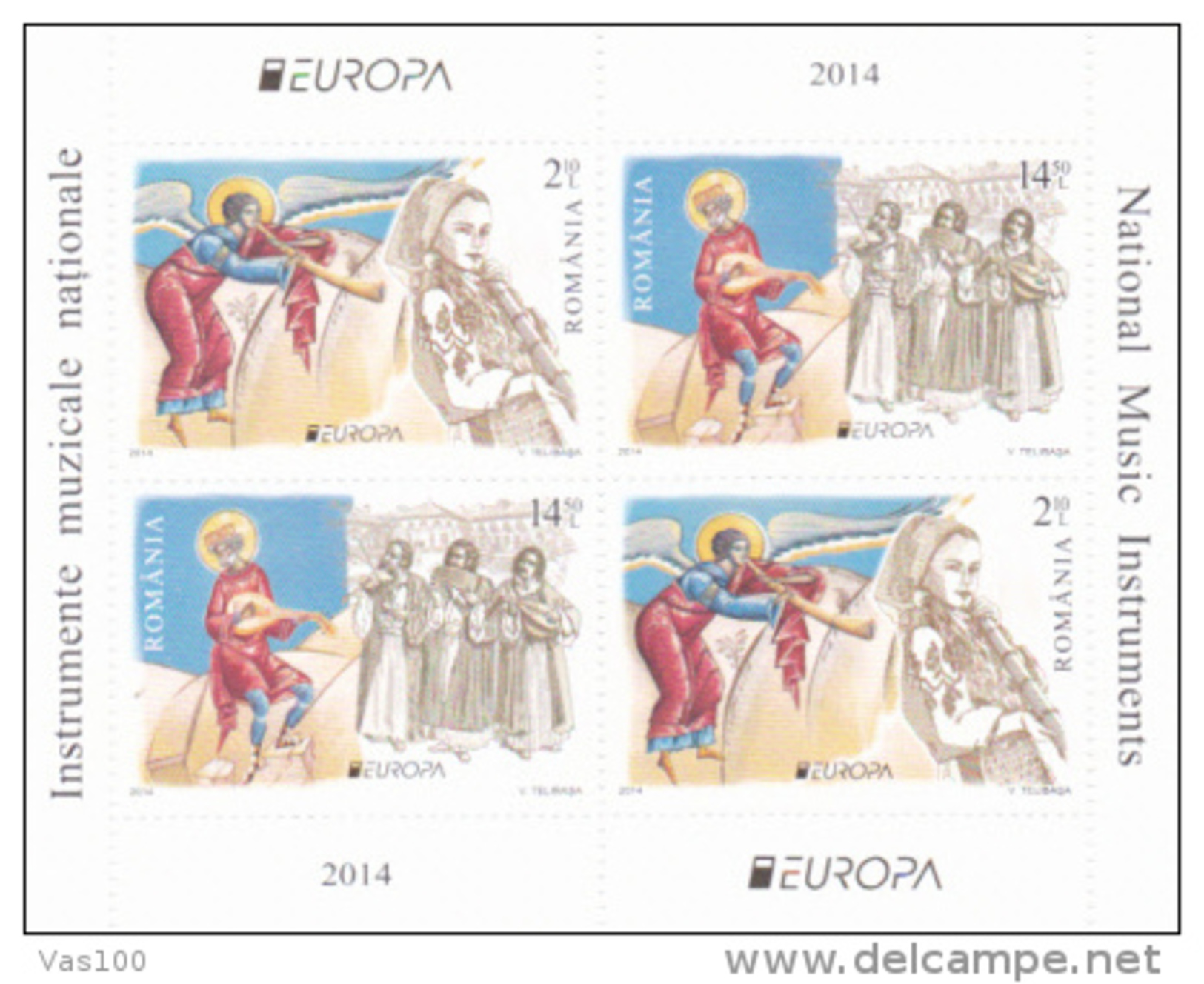 ROMANIA, 2014, Europa-CEPT, MUSIC INSTRUMENTS, Sheet Of 4 (2 Series), Type 2, MNH (**), - 2014