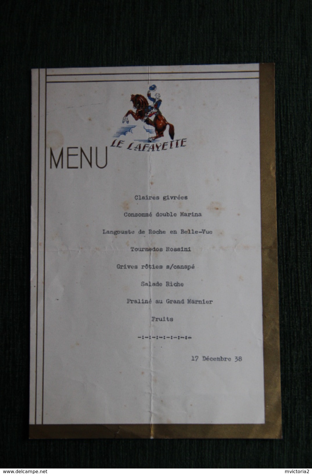 Menu  " LE LAFAYETTE ". - Menükarten