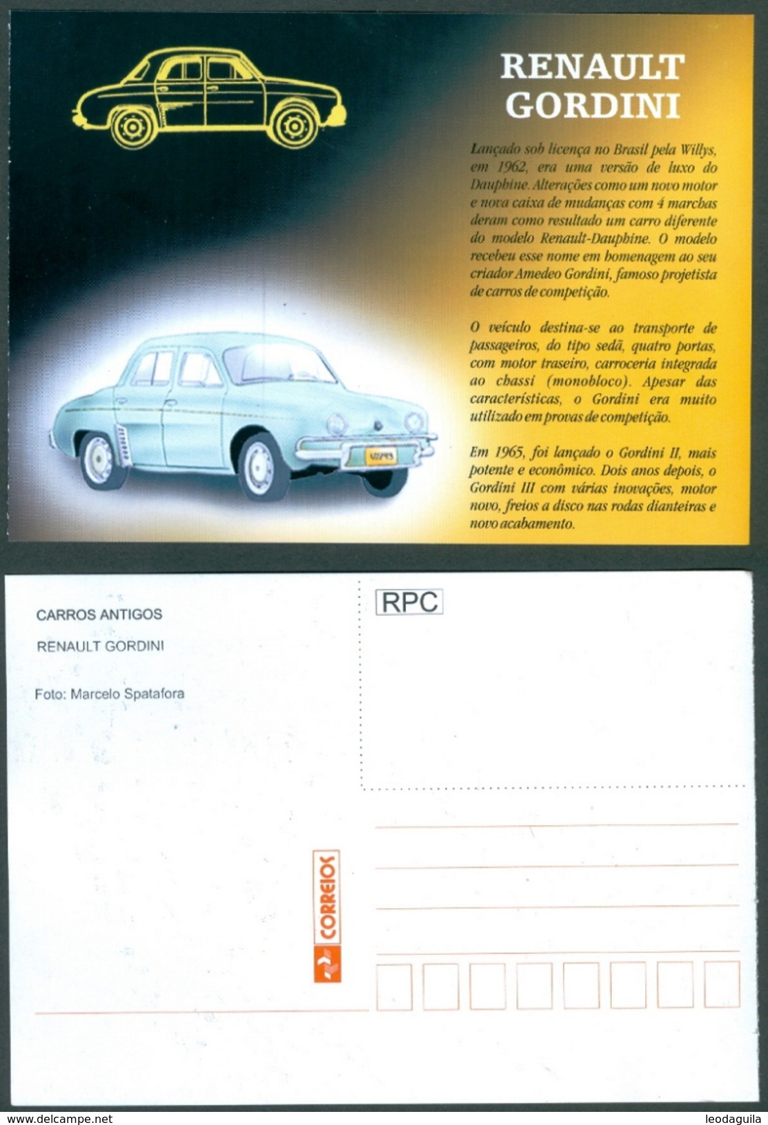 BRAZIL #2802 C -  CLASSIC CARS : RENAULT GORDINI  -   STAMP And POSTCARD - 2001 - Neufs