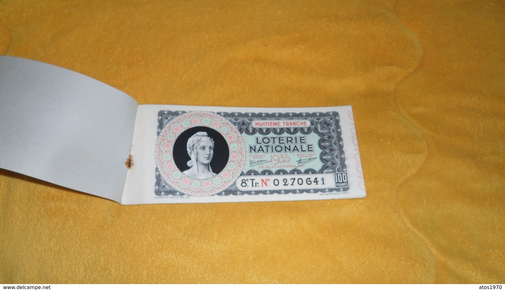 CARNET DE TICKET 100 FRANCS DE LOTERIE NATIONALE 1935 / 9 BILLETS 8e TRANCHE - Billets De Loterie