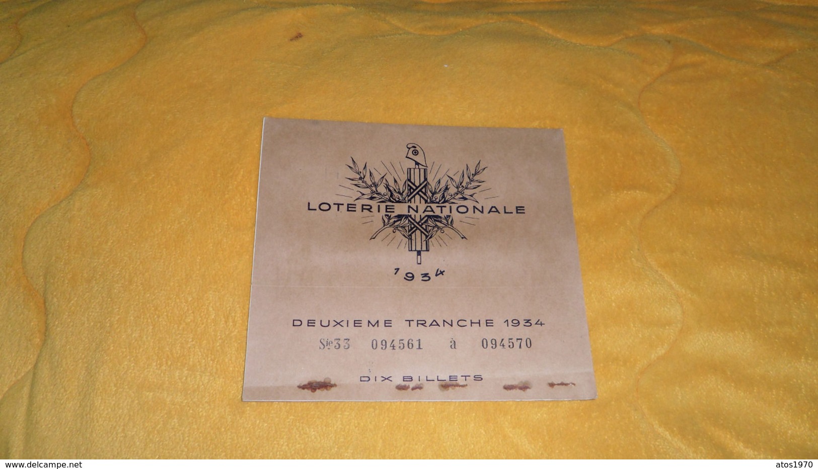 CARNET DE TICKET 100 FRANCS DE LOTERIE NATIONALE 1934 / 9 BILLETS 2e TRANCHE - Billets De Loterie