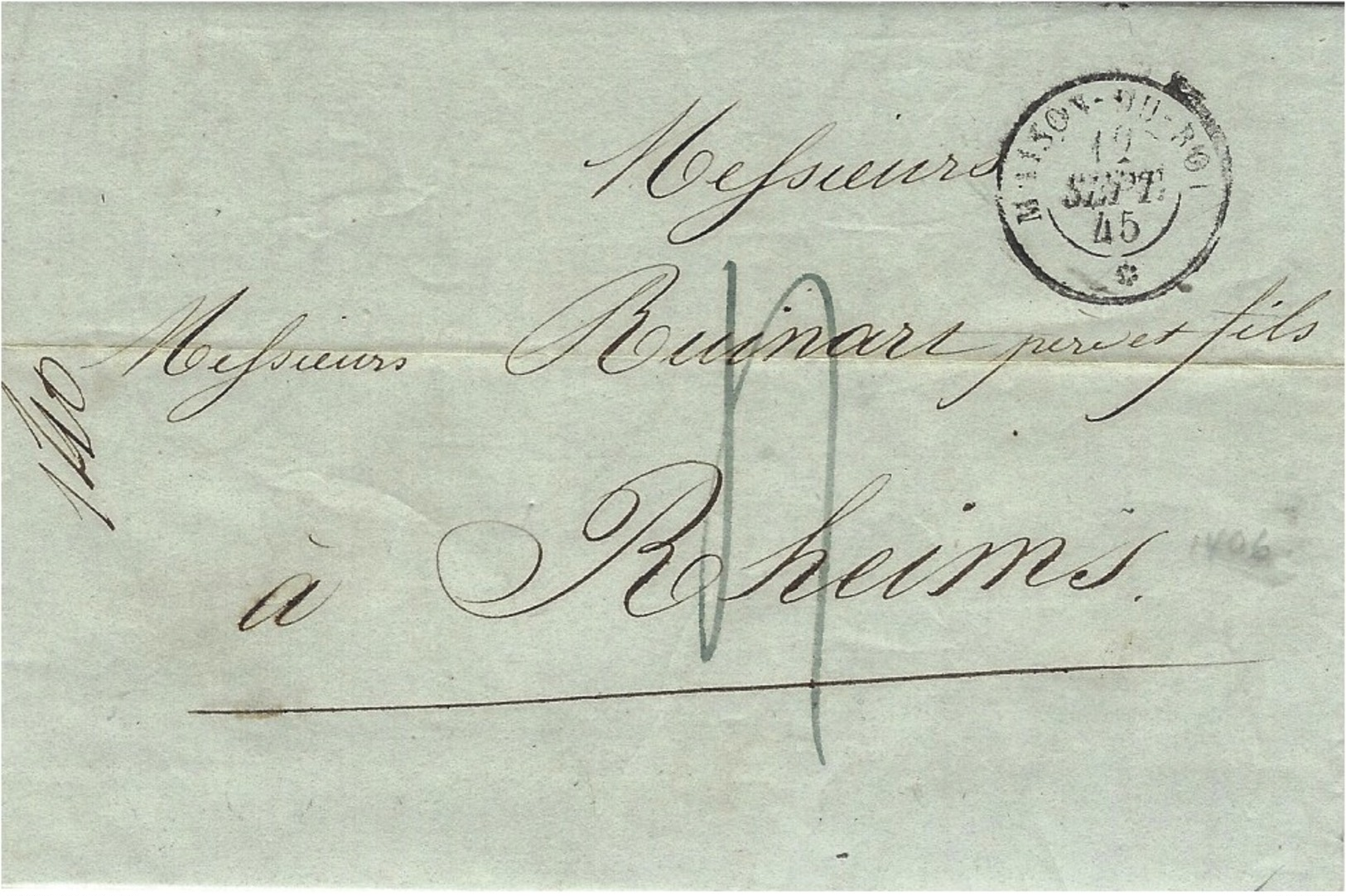 1845- Lettre  Du Bureau Spécial De La " MAISON-DU-ROI  / *  "  Noir  Pour Reims - 1801-1848: Précurseurs XIX