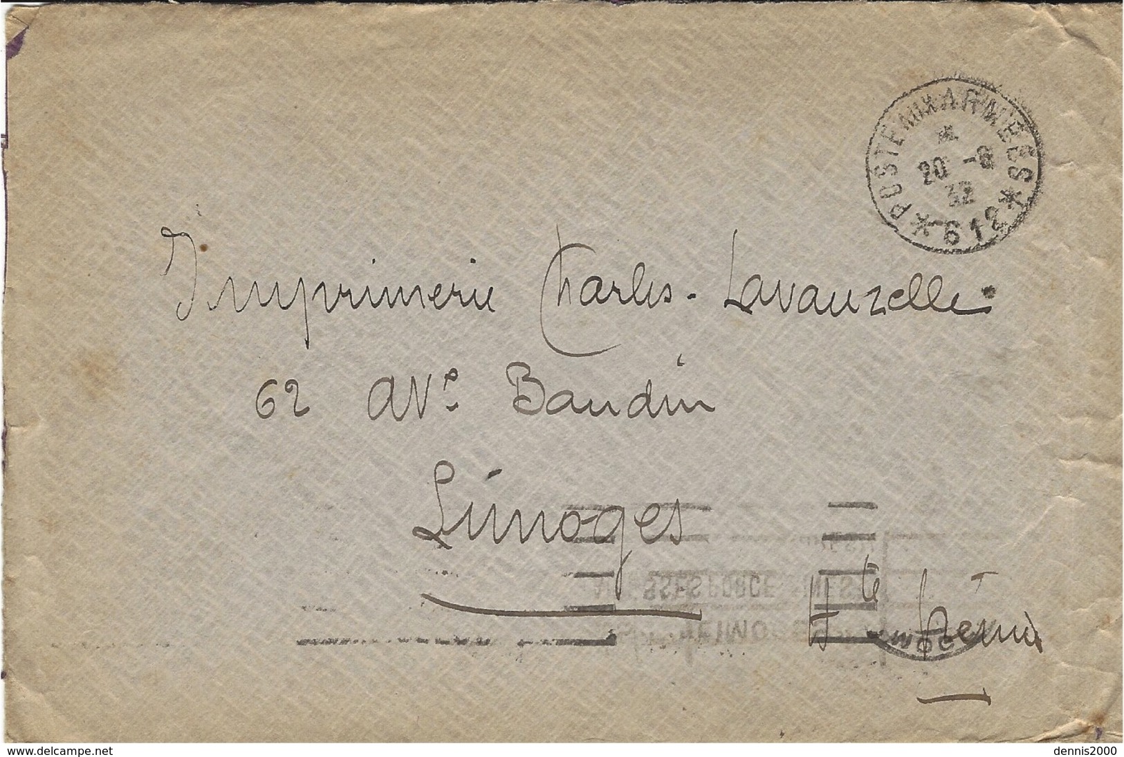 1934- Enveloppe Postes Aux Armées * 612 *  Armée Du Levant  Pour Limoges - Cachets Militaires A Partir De 1900 (hors Guerres)