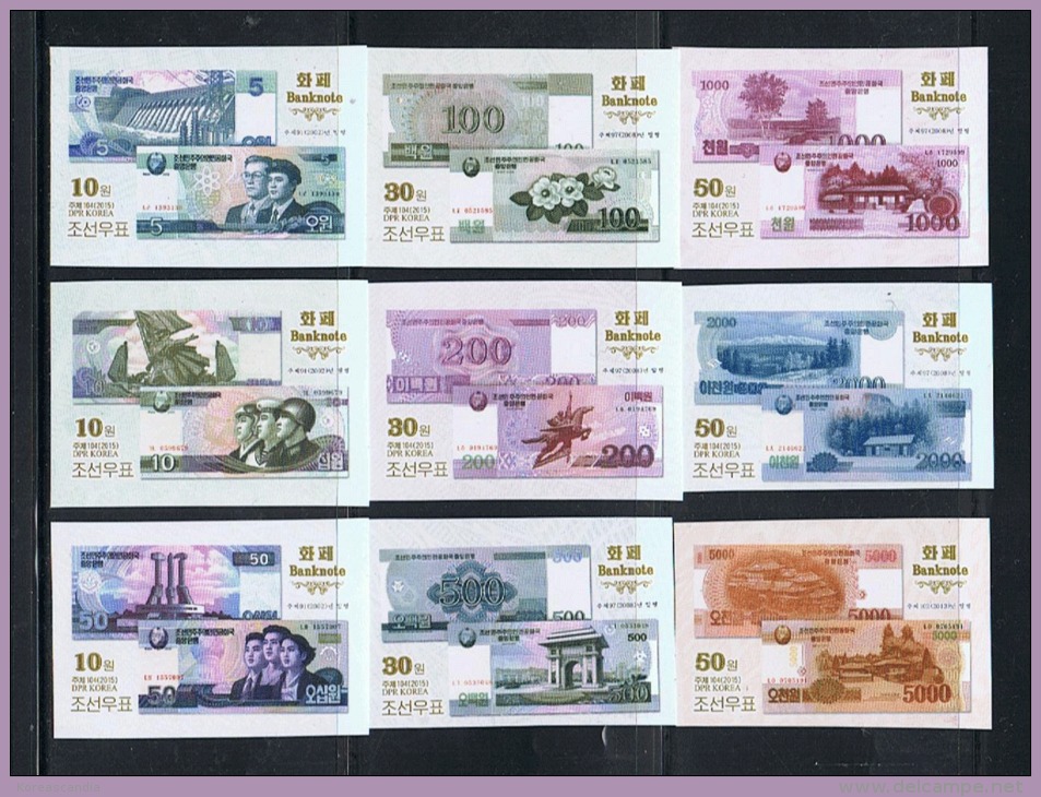 NORTH KOREA 2015 KOREAN-BANKNOTES STAMP SET IMPERFORATED - Monedas