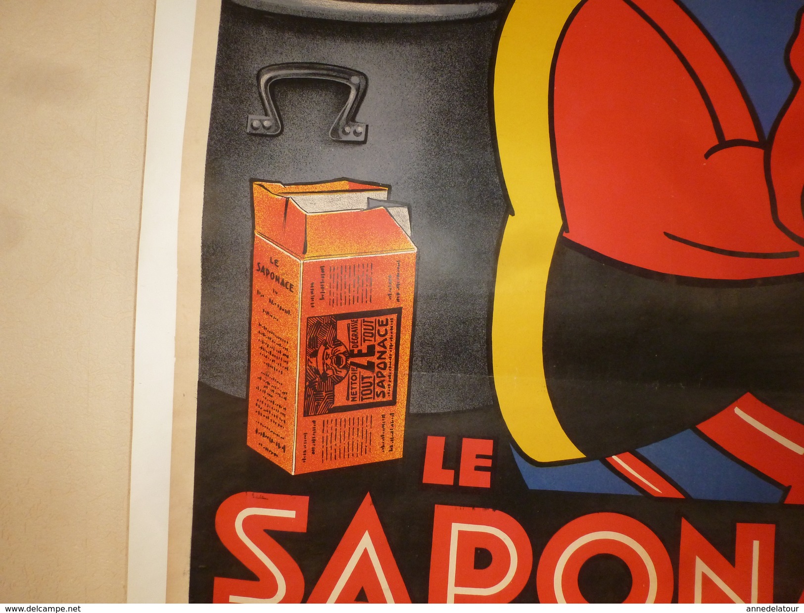 1914 Rare Affiche Ancienne Originale LA LESSIVE AU SAVON : LE SAPONACE TRAVAILLE POUR VOUS ,signée Lan ,(125 X 85cm) - Posters