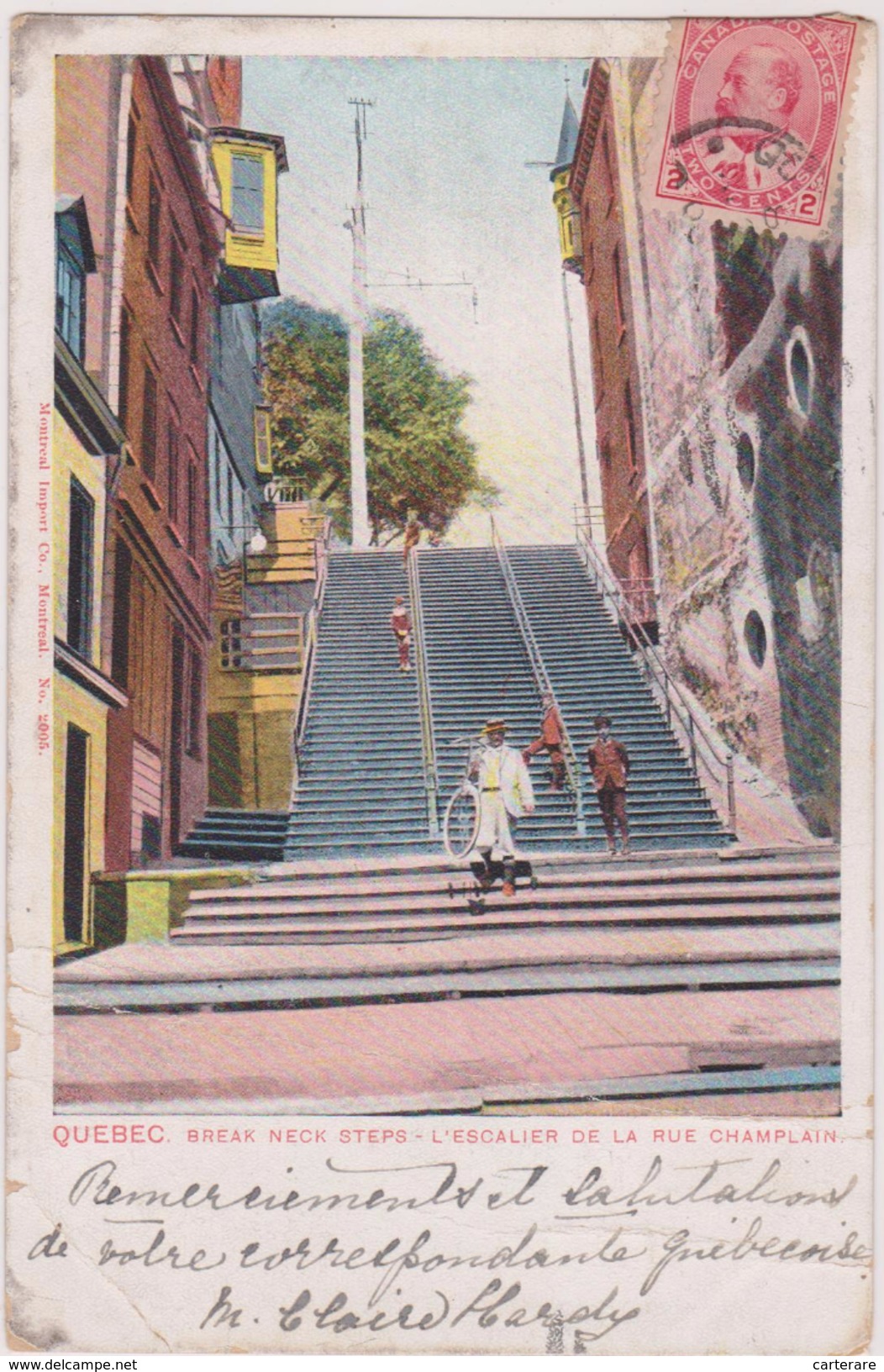 Carte Postale Ancienne,amérique,CANADA,QUEBEC,il Y A 100 Ans,escalier,cycliste - Autres & Non Classés