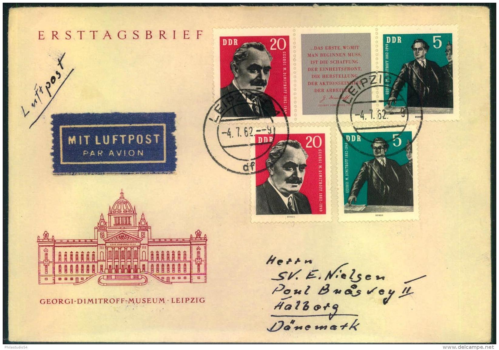 1962, Dimitroff Im Zdr. Streifen Und 2 Einzelwerte Portogerecht Auf Luftpost-Auslandsbrief - Sonstige & Ohne Zuordnung